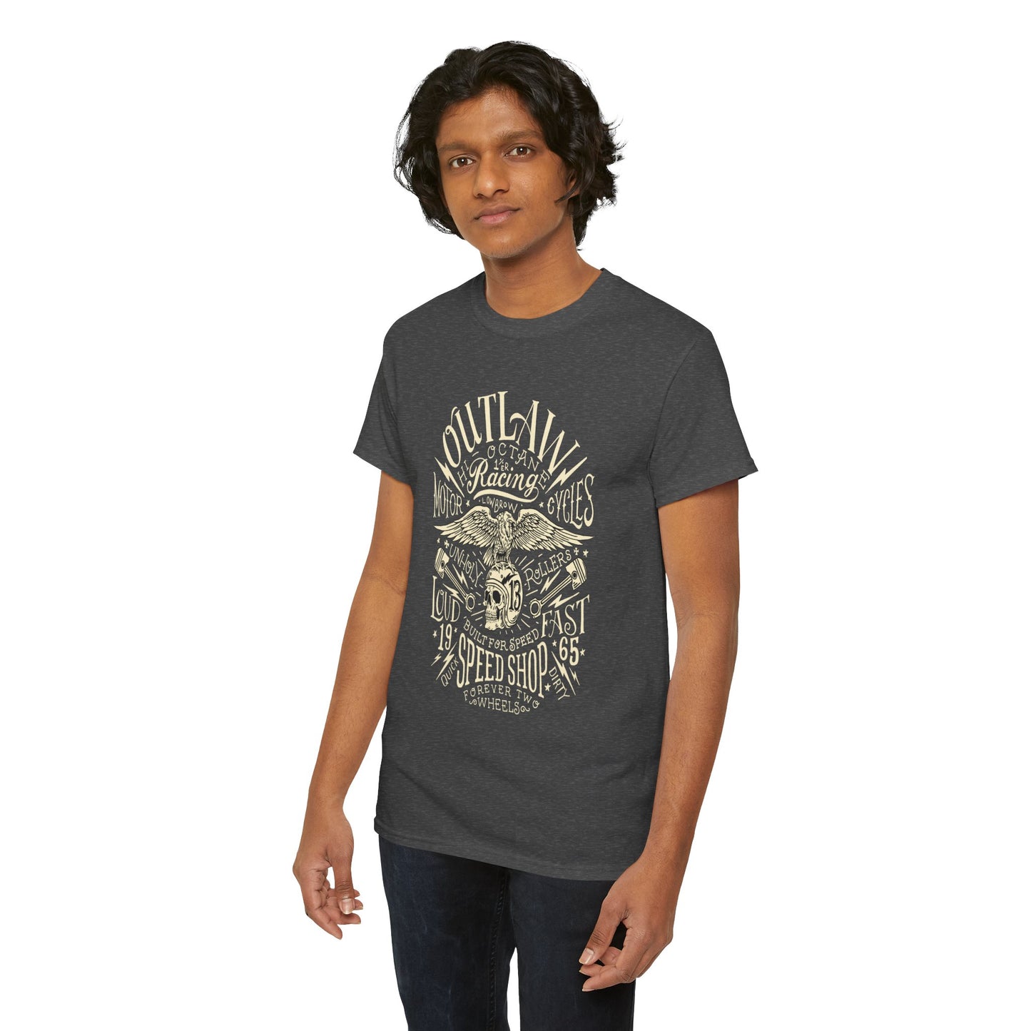 Outlaw Speedshop Biker Tee | Gildan® 5000 Heavy Cotton™ - Bold Design, Durable & Comfortable for Riders
