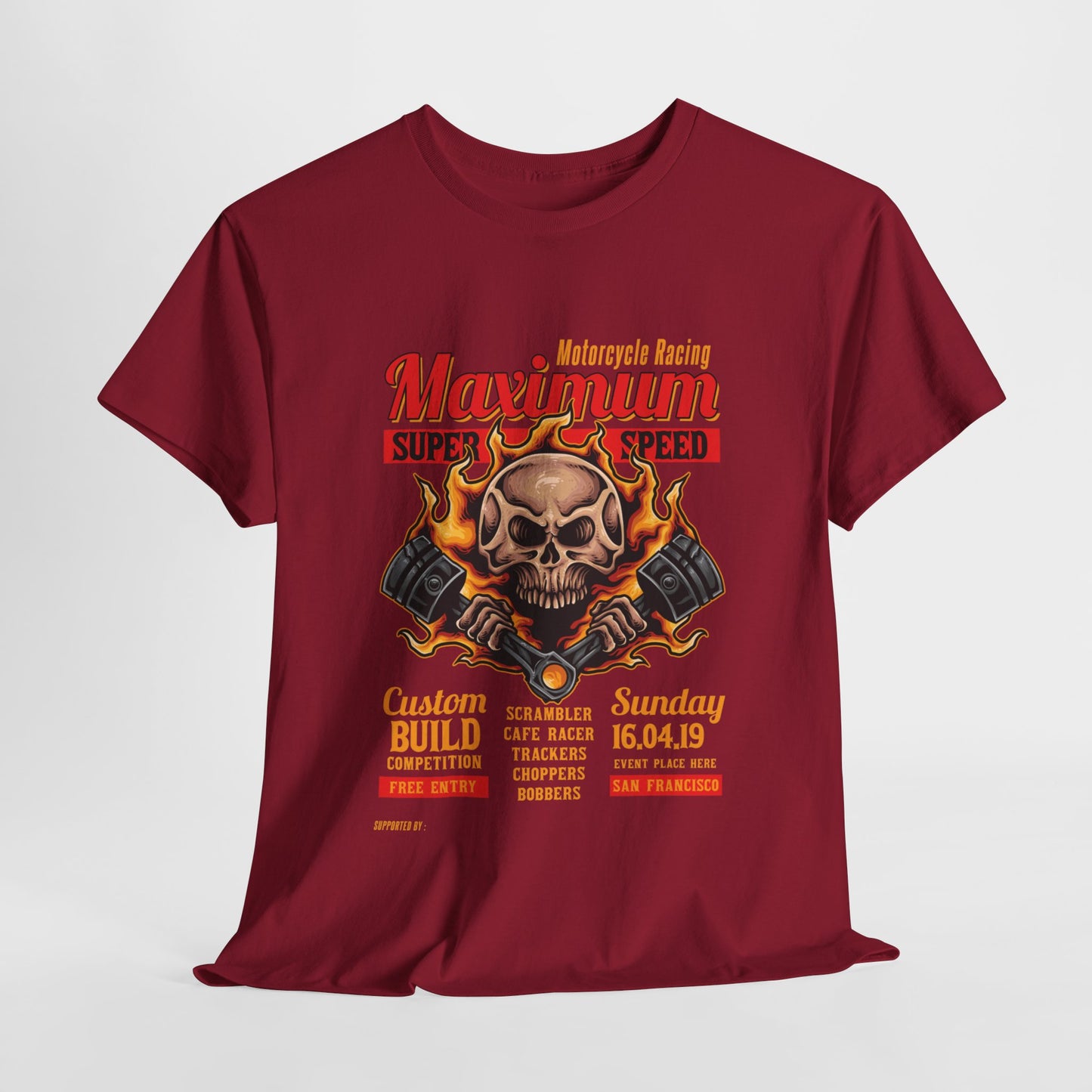 Fire Piston Motorcycle Tee - Gildan® 5000 Heavy Cotton™, Durable & Comfortable Fit
