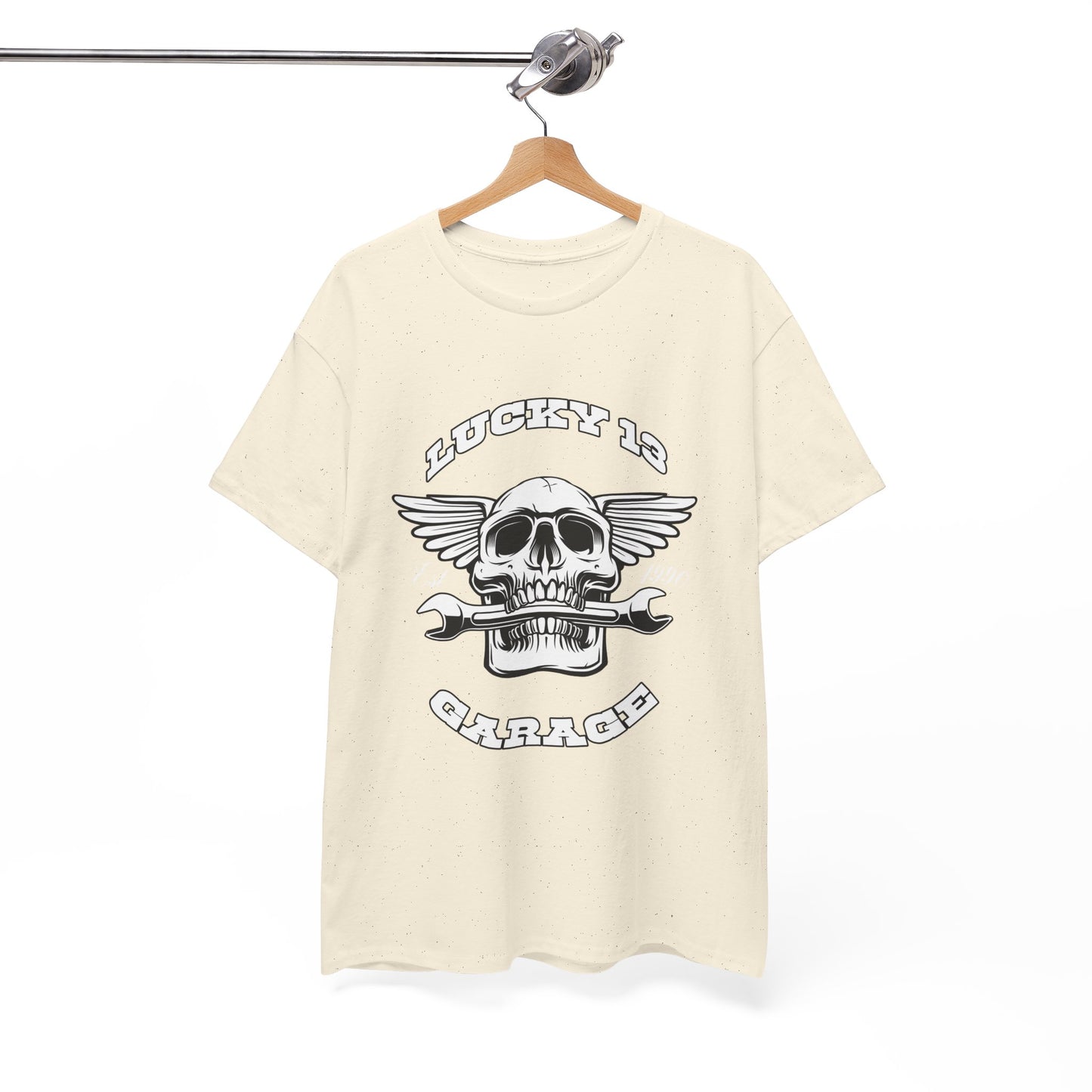 Lucky 13 Garage Graphic Tee | Gildan® 5000 Heavy Cotton™ - Edgy Style, Comfortable Fit for Bikers