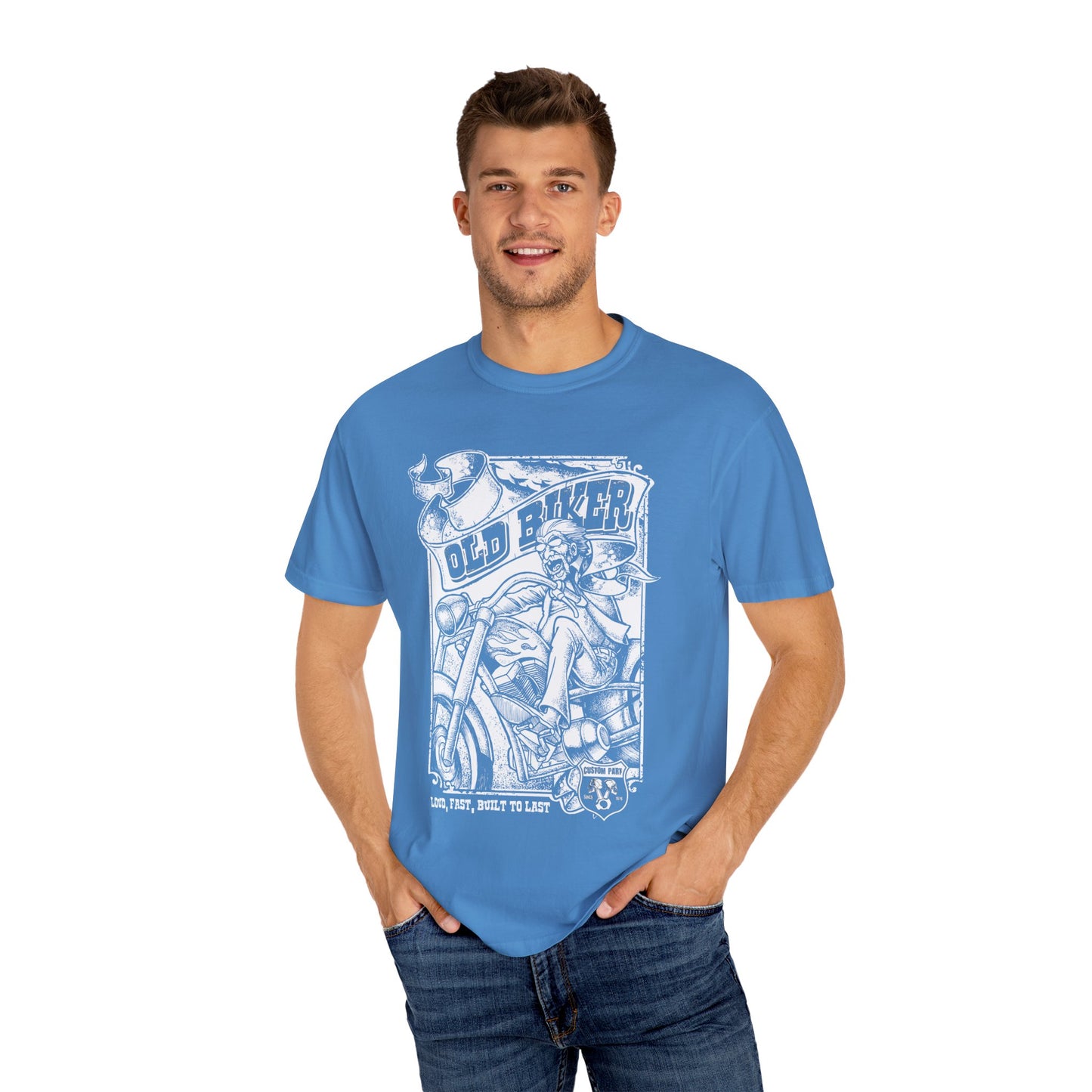 Old Biker, Loud & Fast T-Shirt - Classic Fit with Rib Collar, Gildan® 5000 Quality