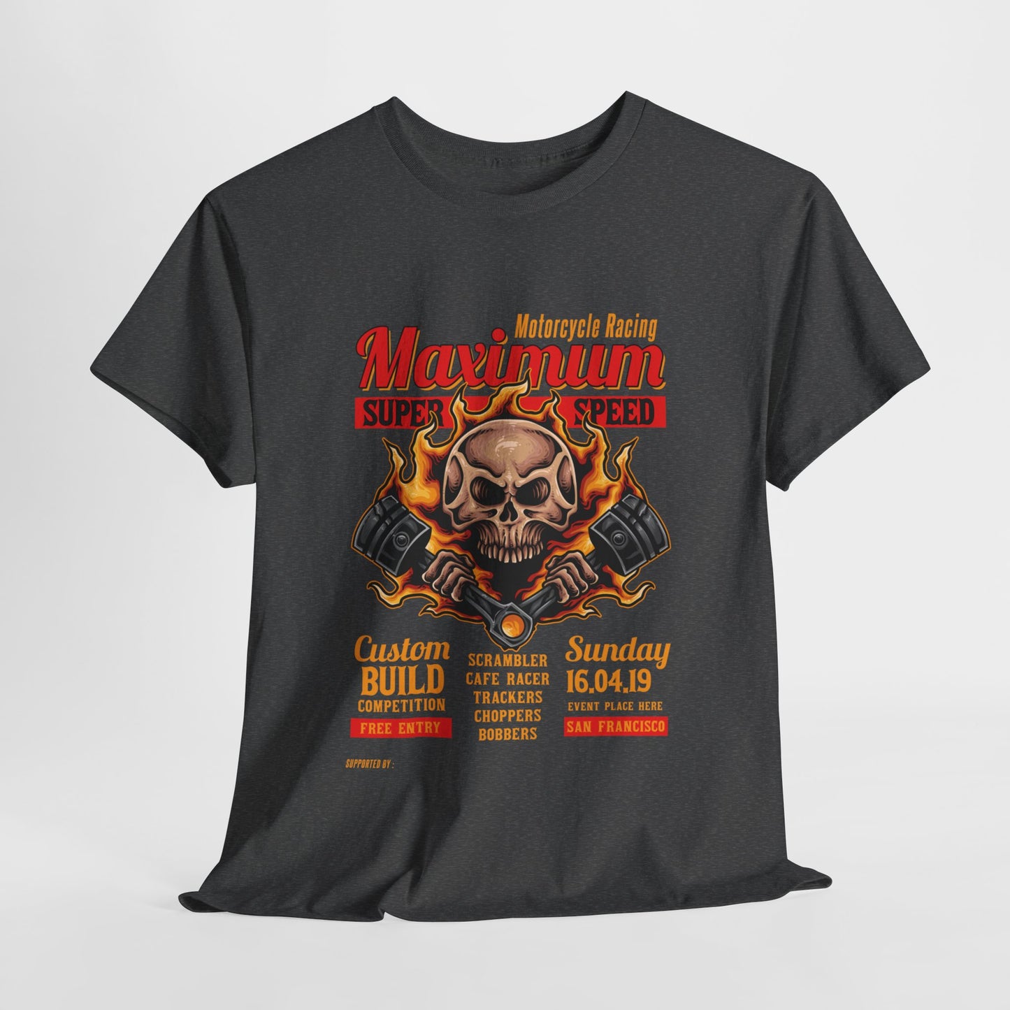 Fire Piston Motorcycle Tee - Gildan® 5000 Heavy Cotton™, Durable & Comfortable Fit