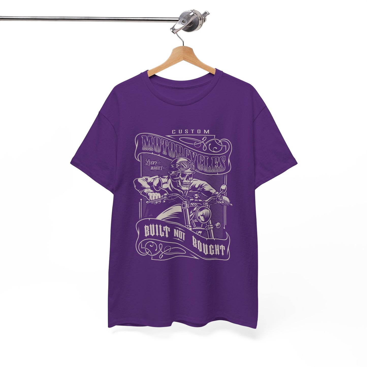 Built Not Bought: Stylish Biker Tee in Heavy Cotton - Classic Fit with a Rib Collar for Added Comfort
