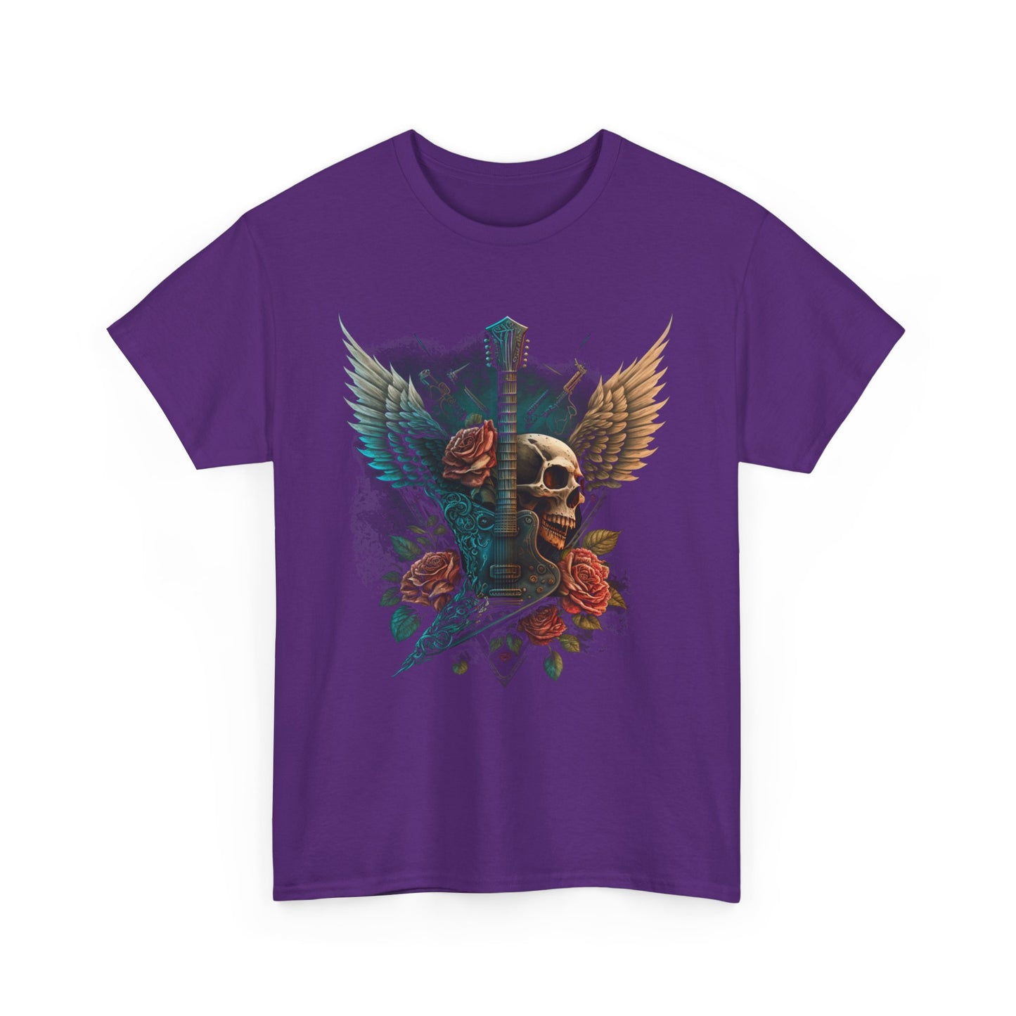 Classic Fit T-Shirt with Heavy Guitar Skull Design - Comfortable Midweight Fabric