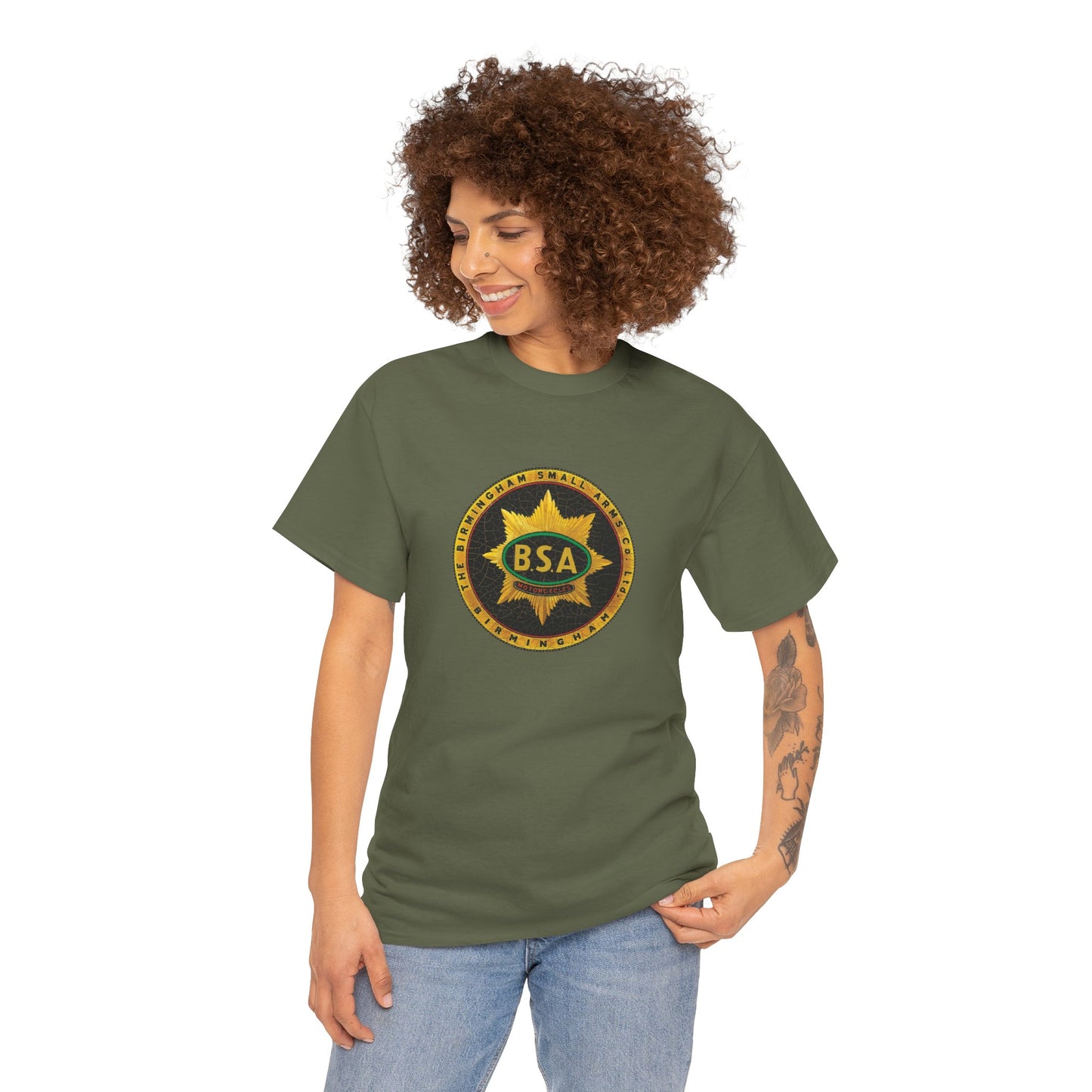 Vintage BSA Logo Tee - Gildan® 5000 Heavy Cotton™, Perfect for Bikers & Motorcycle Enthusiasts