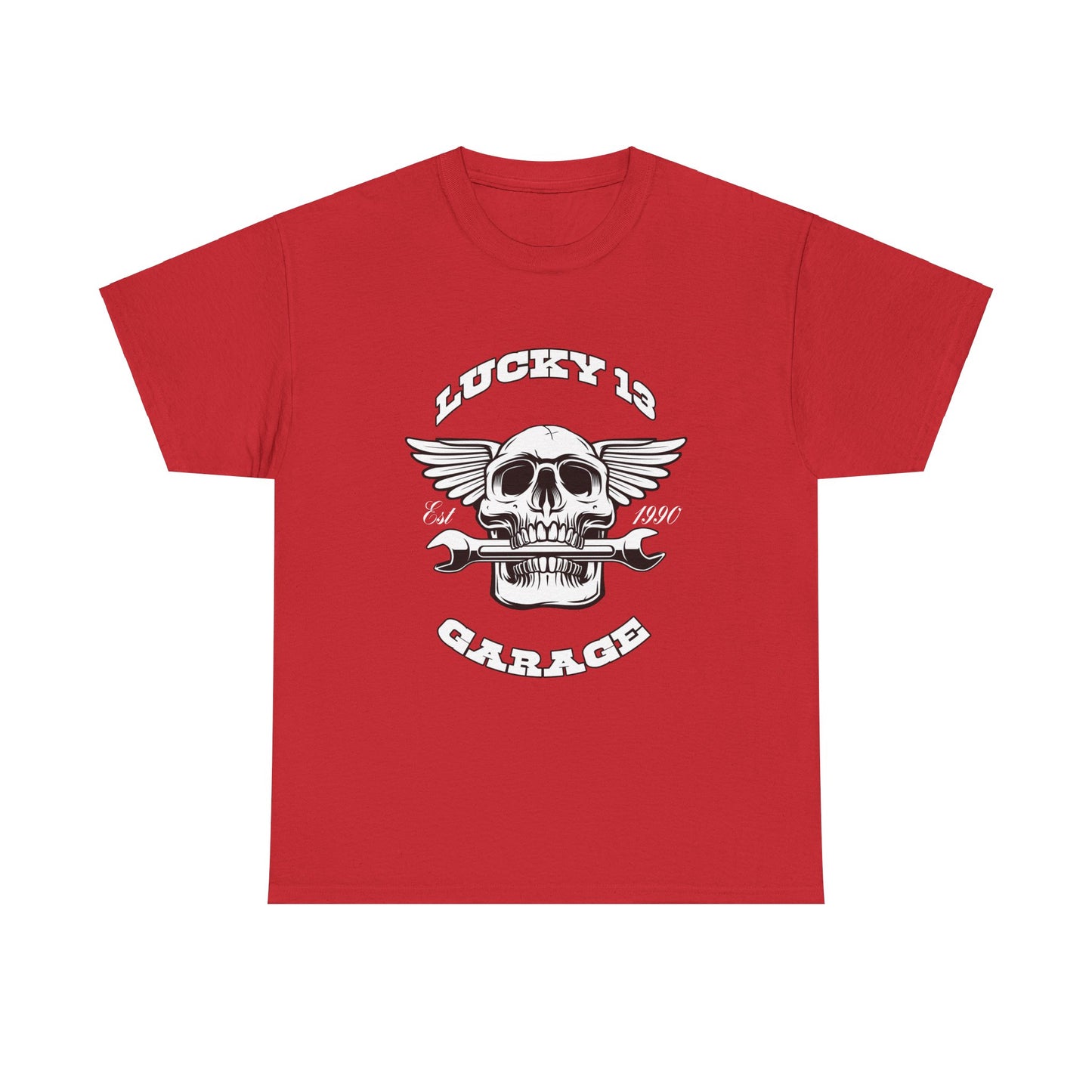 Lucky 13 Garage Graphic Tee | Gildan® 5000 Heavy Cotton™ - Edgy Style, Comfortable Fit for Bikers