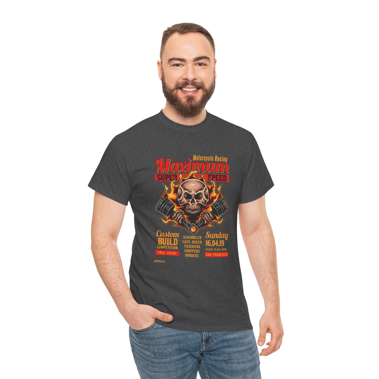 Fire Piston Motorcycle Tee - Gildan® 5000 Heavy Cotton™, Durable & Comfortable Fit