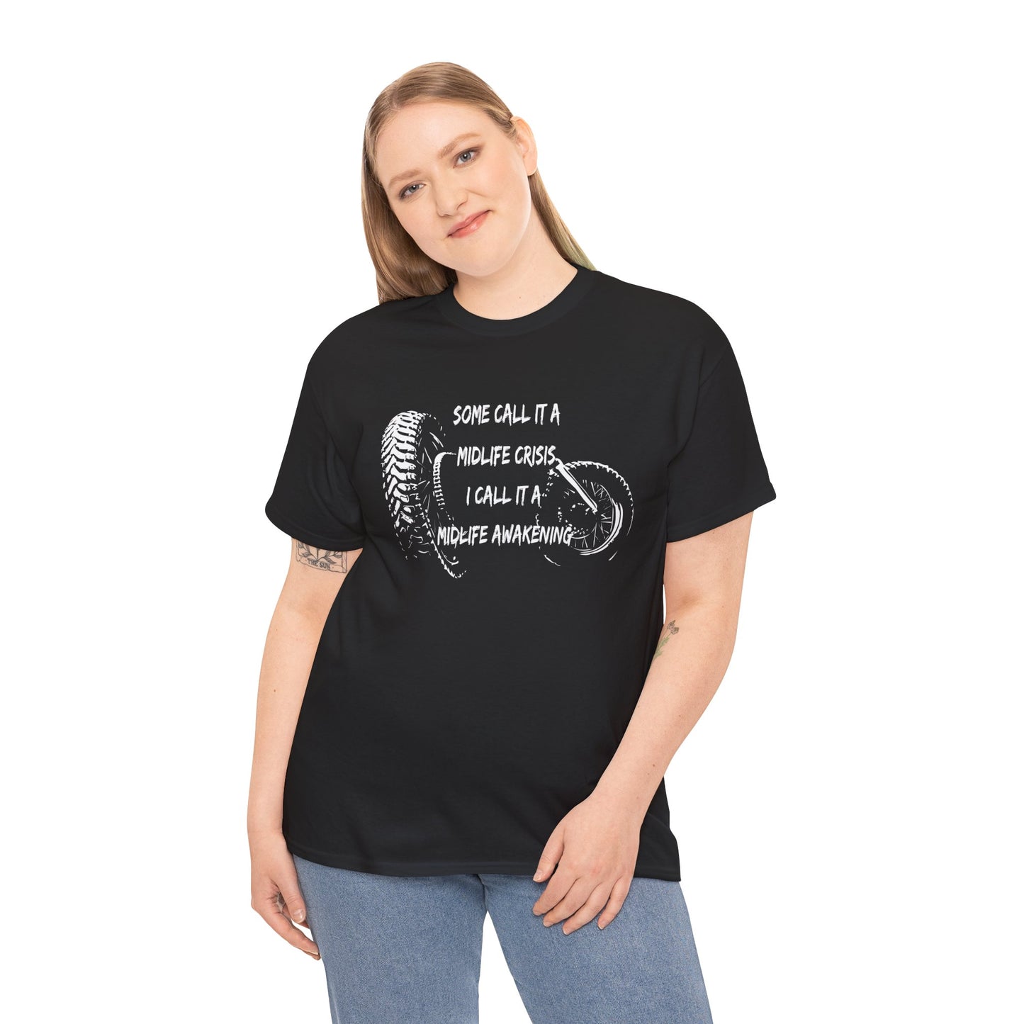 Midlife Crisis Motorcycle Slogan Tee - Gildan® 5000 Heavy Cotton™, For Edgy, Fearless Riders