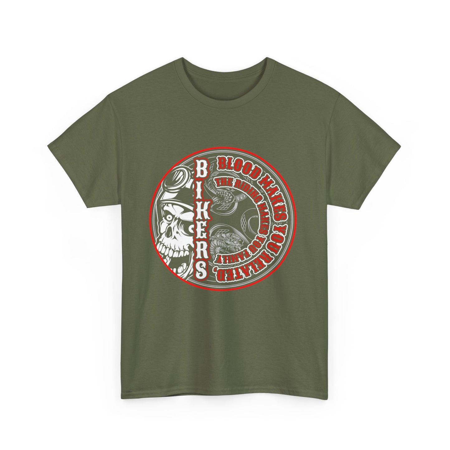 Blood Makes You Related, Riding Makes You Family Biker Graphic T-Shirt - Gildan® 5000 Heavy Cotton™, Stylish & Timeles
