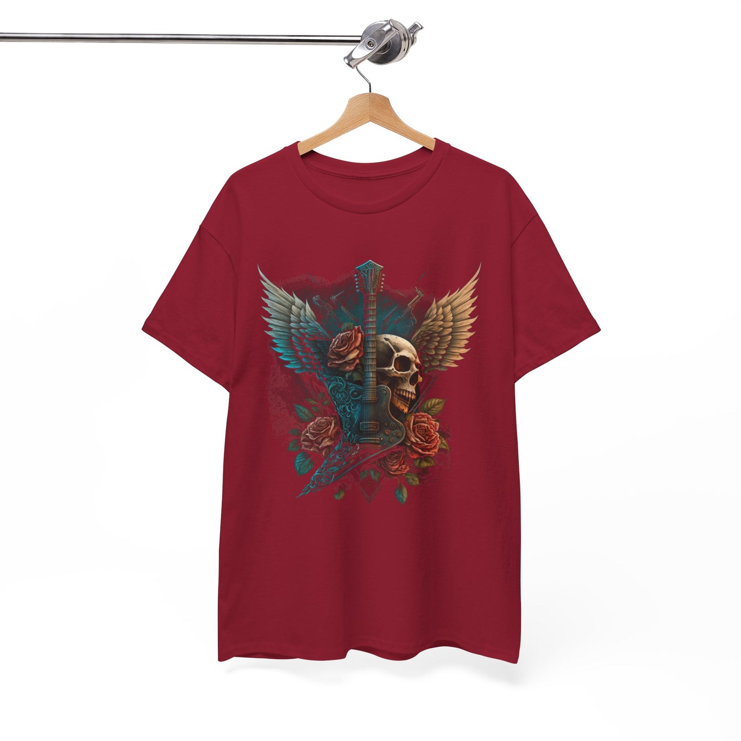 Classic Fit T-Shirt with Heavy Guitar Skull Design - Comfortable Midweight Fabric