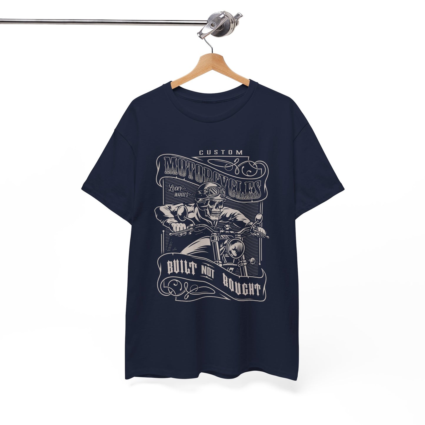 Built Not Bought: Stylish Biker Tee in Heavy Cotton - Classic Fit with a Rib Collar for Added Comfort