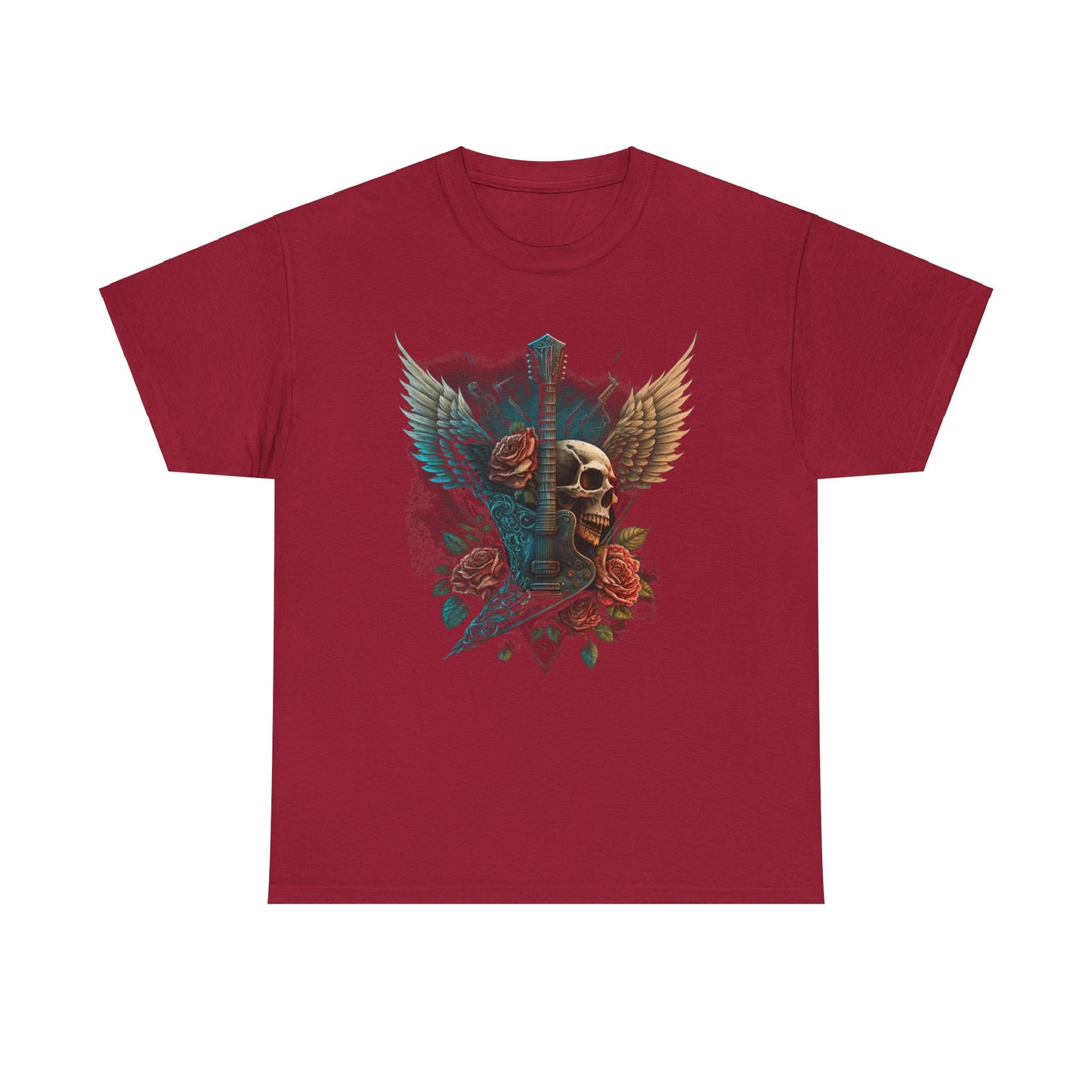 Classic Fit T-Shirt with Heavy Guitar Skull Design - Comfortable Midweight Fabric