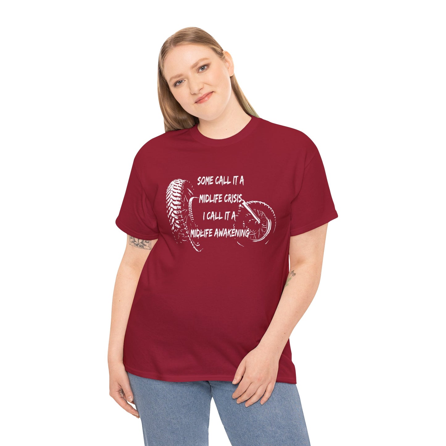 Midlife Crisis Motorcycle Slogan Tee - Gildan® 5000 Heavy Cotton™, For Edgy, Fearless Riders