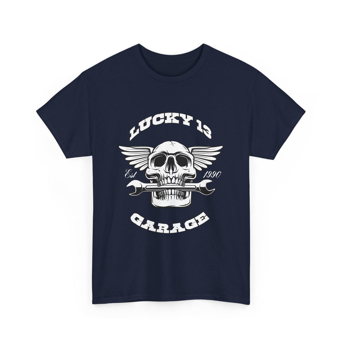Lucky 13 Garage Graphic Tee | Gildan® 5000 Heavy Cotton™ - Edgy Style, Comfortable Fit for Bikers