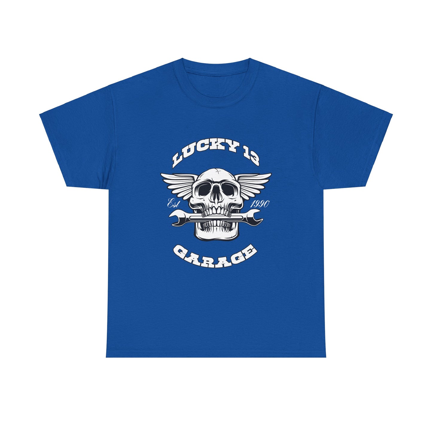 Lucky 13 Garage Graphic Tee | Gildan® 5000 Heavy Cotton™ - Edgy Style, Comfortable Fit for Bikers