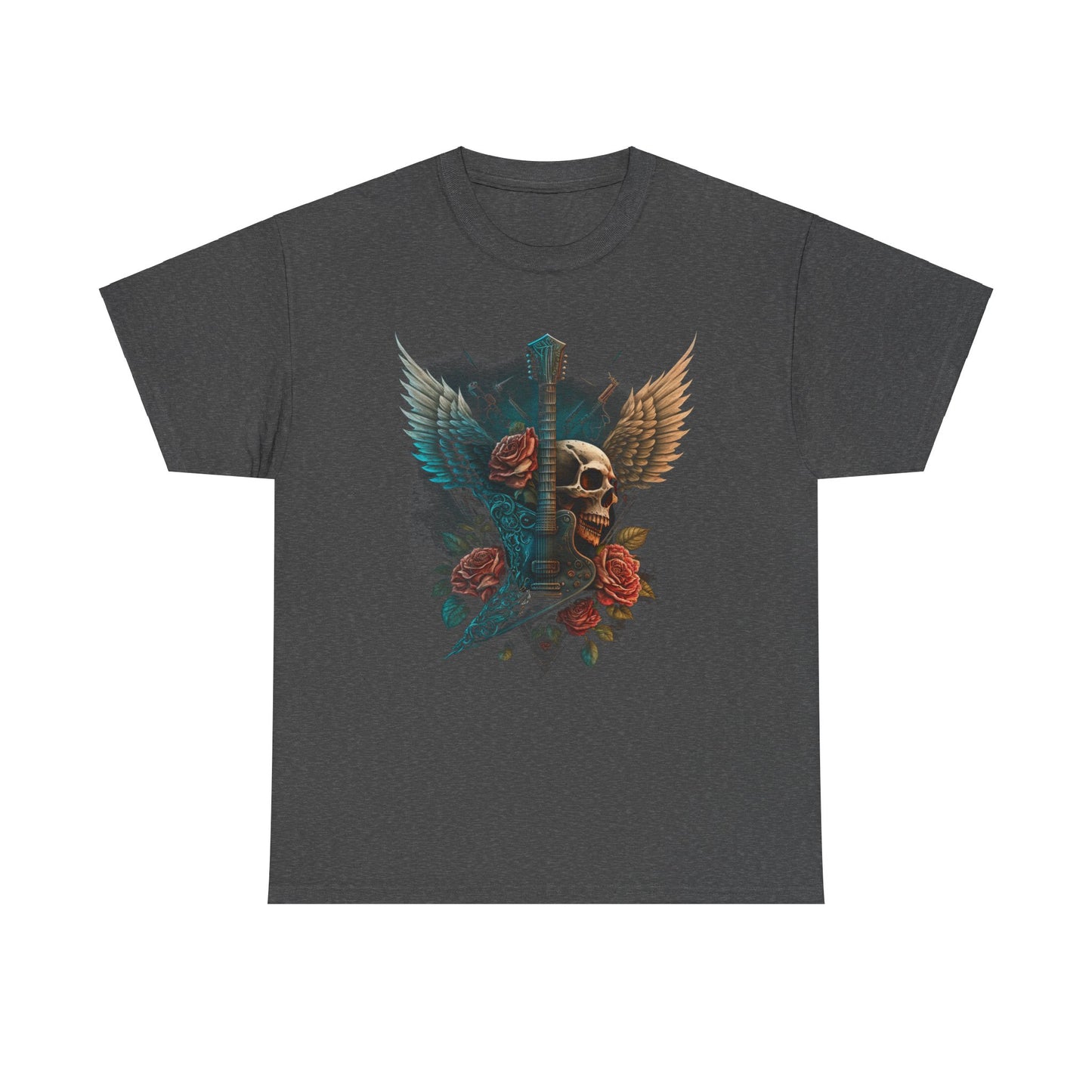 Classic Fit T-Shirt with Heavy Guitar Skull Design - Comfortable Midweight Fabric