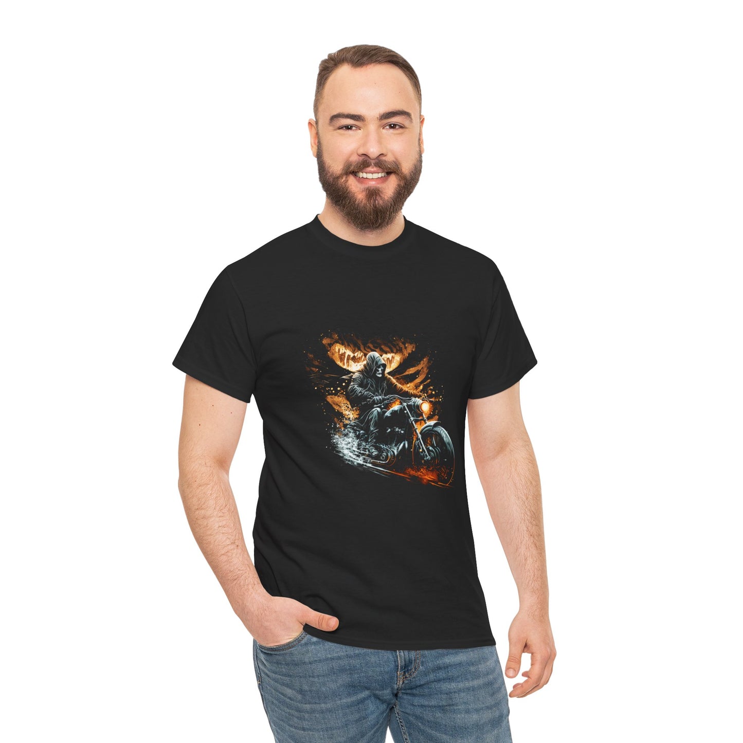 Grim Reaper Biker Graphic Tee - Featuring a Ribbed Neckline and Durable Fabric