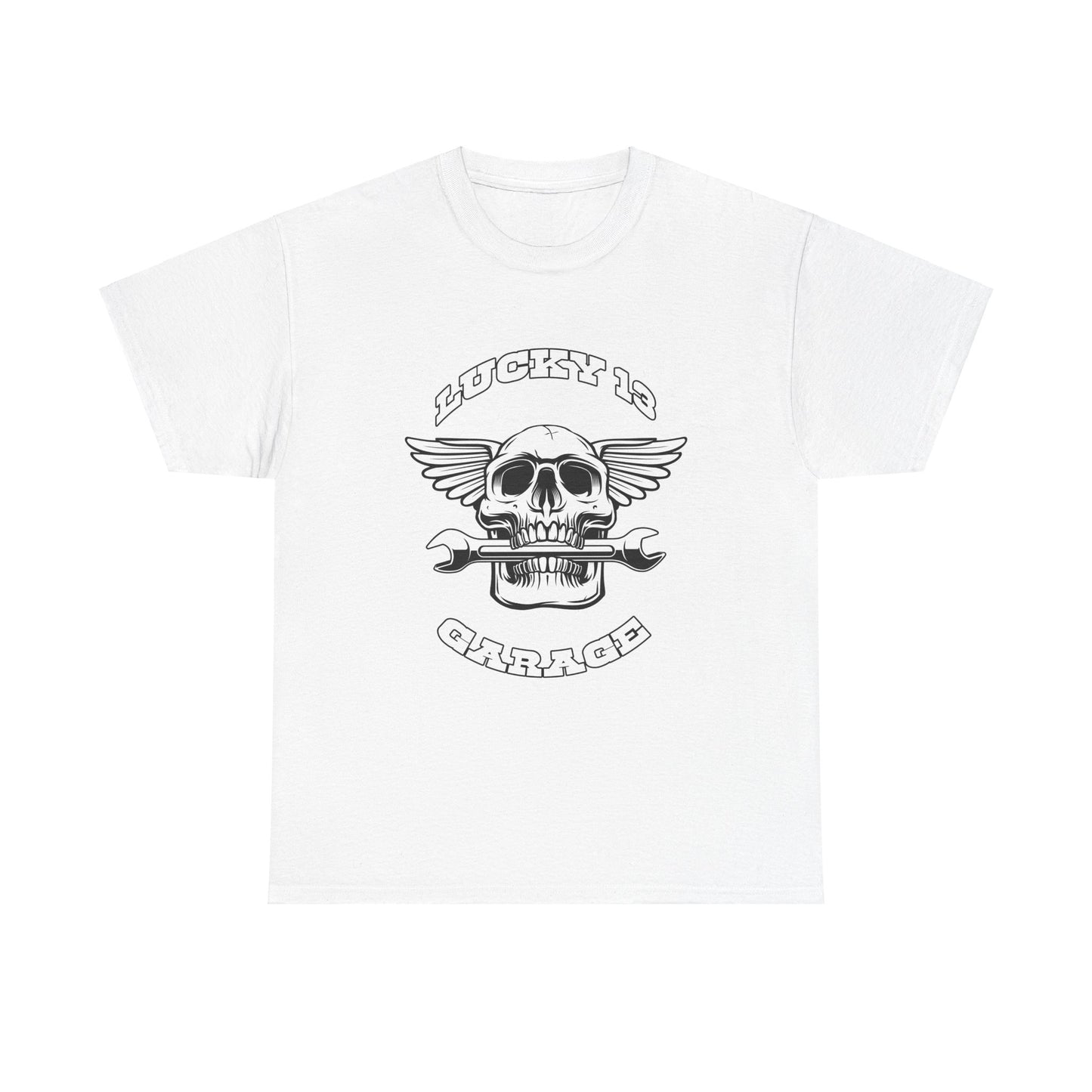 Lucky 13 Garage Graphic Tee | Gildan® 5000 Heavy Cotton™ - Edgy Style, Comfortable Fit for Bikers
