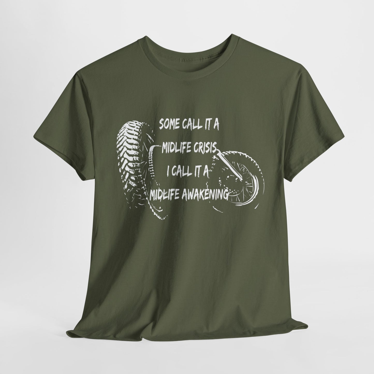 Midlife Crisis Motorcycle Slogan Tee - Gildan® 5000 Heavy Cotton™, For Edgy, Fearless Riders