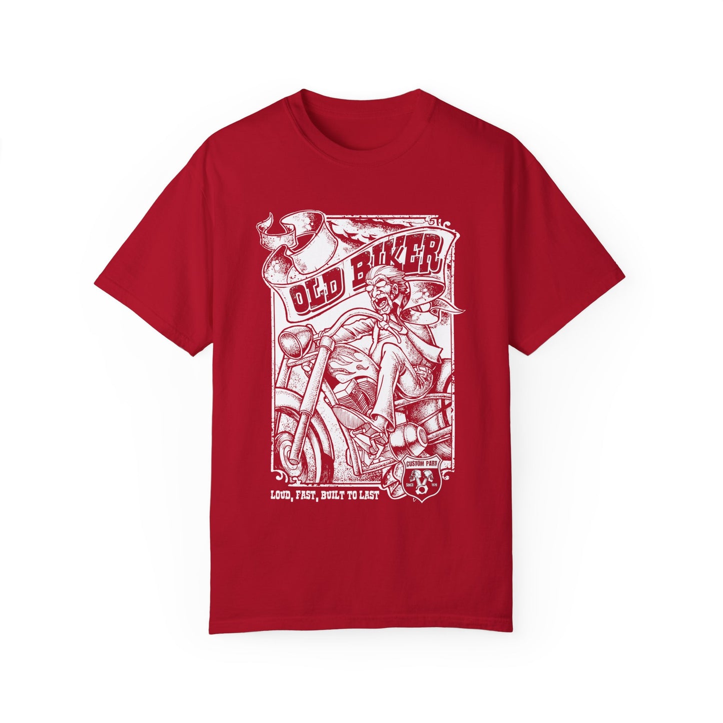 Old Biker, Loud & Fast T-Shirt - Classic Fit with Rib Collar, Gildan® 5000 Quality