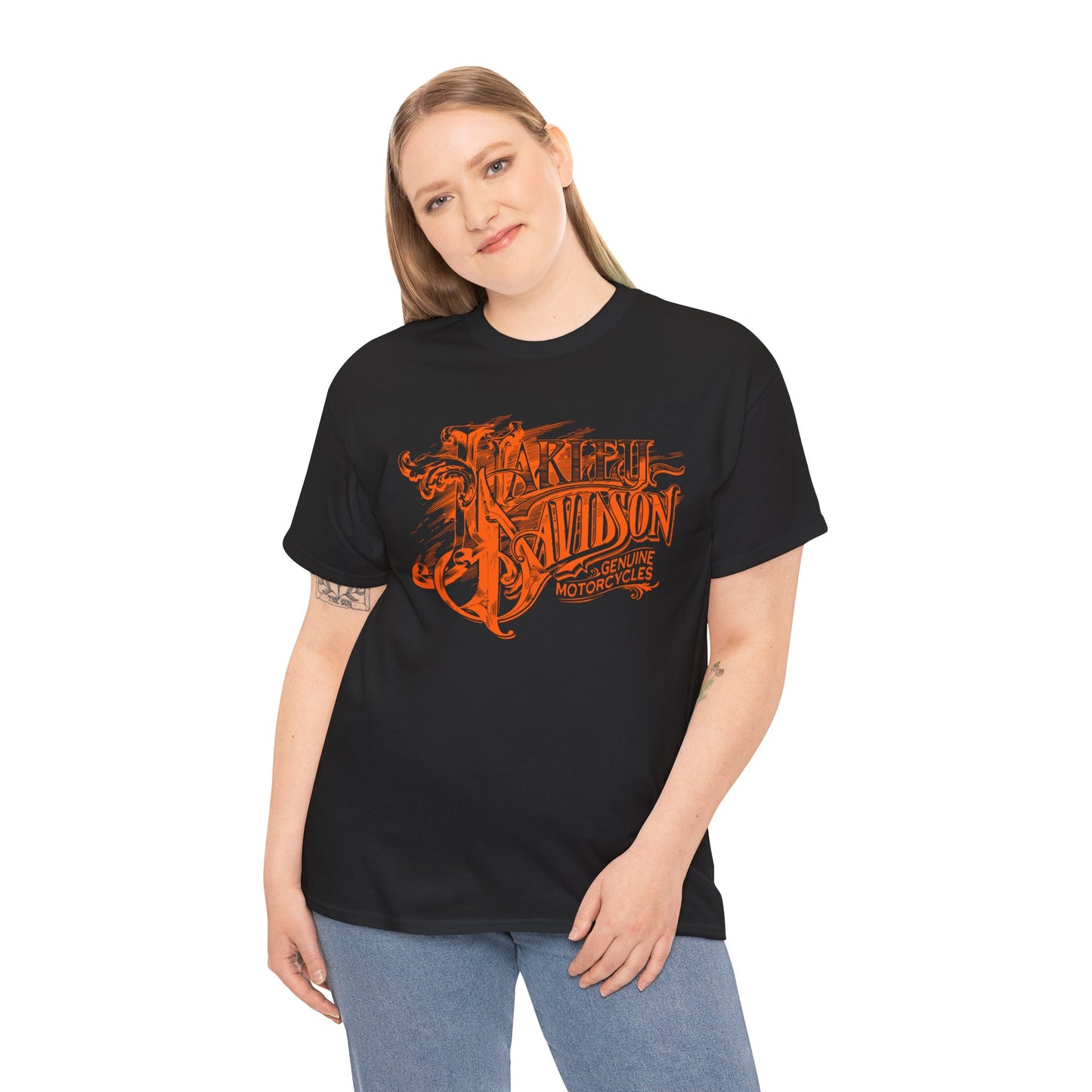 Harley Davidson Text Tee - Gildan® 5000 Heavy Cotton™, Sleek and Stylish Design, Edgy & Comfortable Streetwear