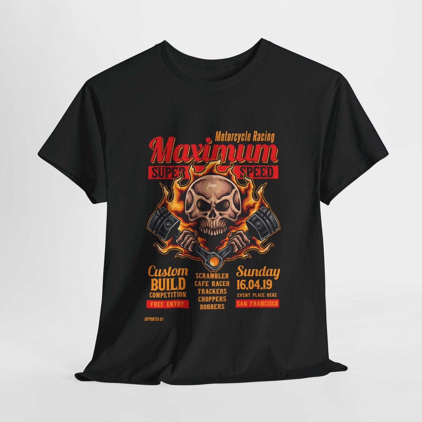 Fire Piston Motorcycle Tee - Gildan® 5000 Heavy Cotton™, Durable & Comfortable Fit