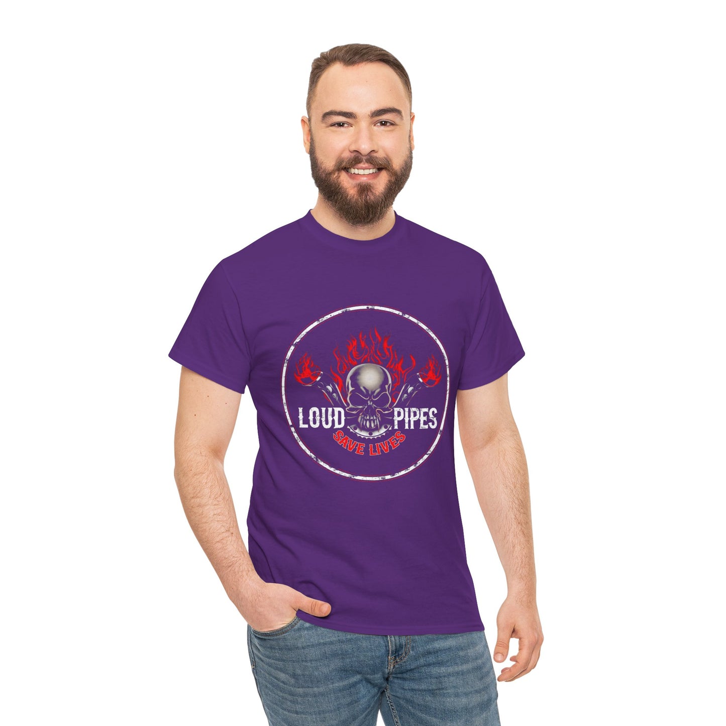 Loud Pipes Save Lives Tee - Gildan® 5000 Heavy Cotton™, Midweight Fabric, Classic Fit & Biker Attitude