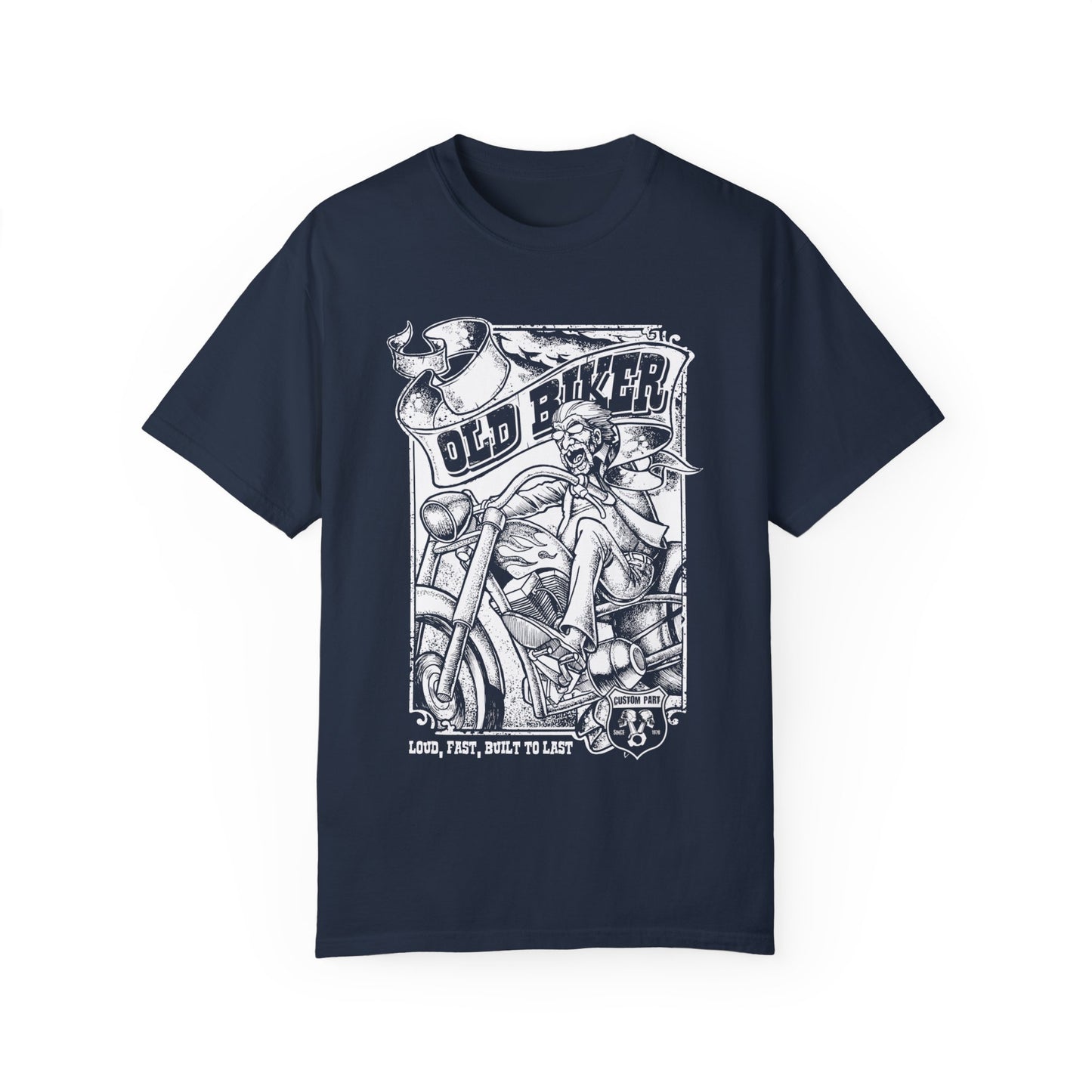 Old Biker, Loud & Fast T-Shirt - Classic Fit with Rib Collar, Gildan® 5000 Quality