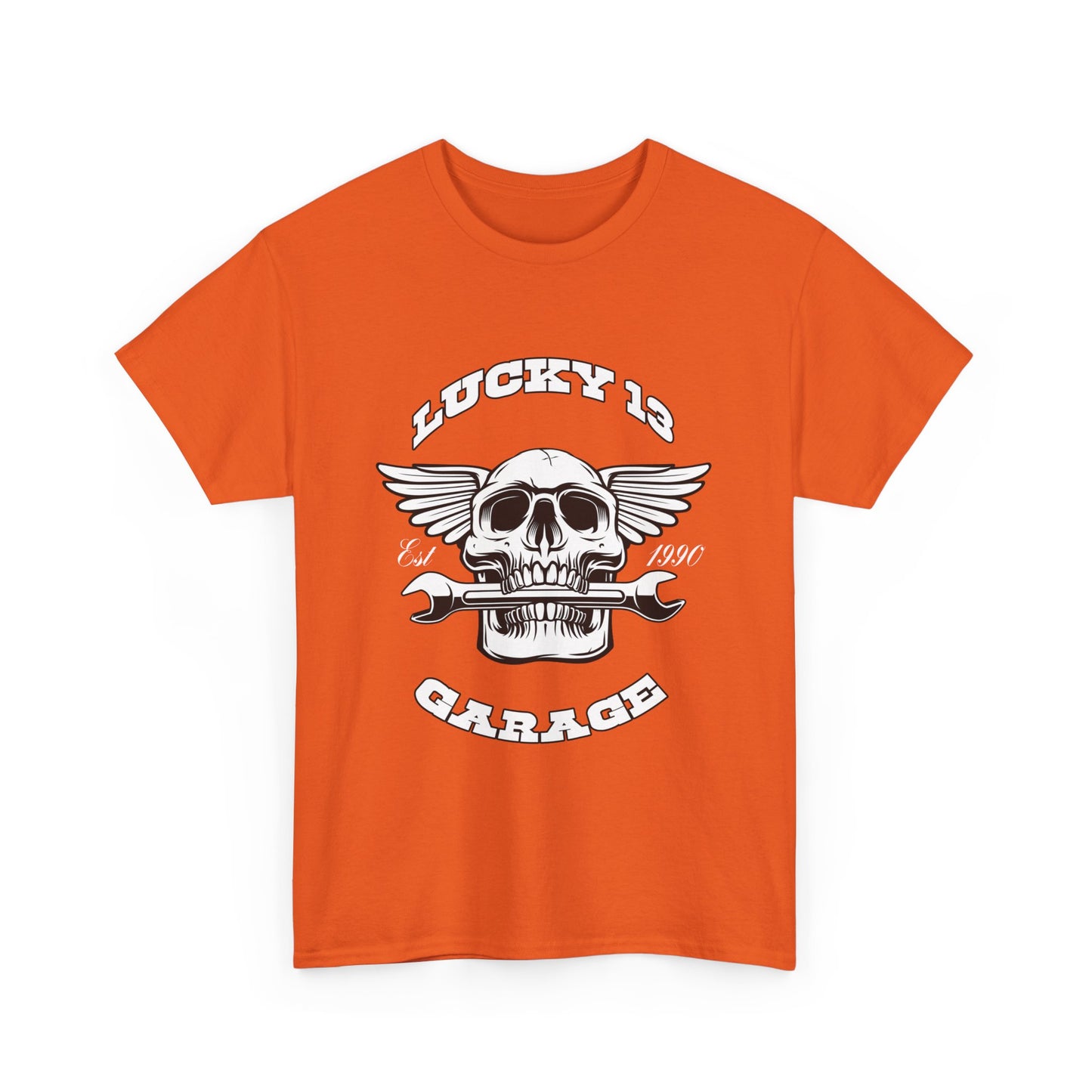Lucky 13 Garage Graphic Tee | Gildan® 5000 Heavy Cotton™ - Edgy Style, Comfortable Fit for Bikers