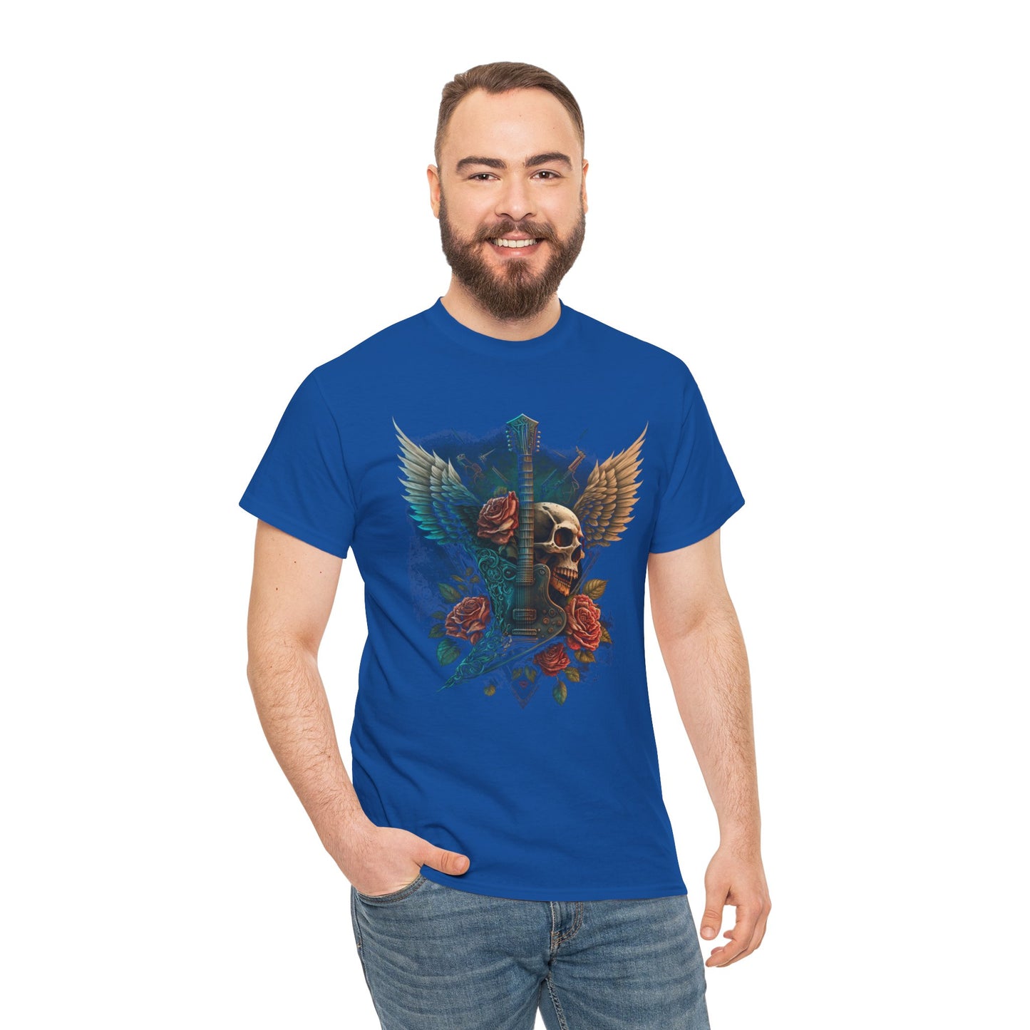 Classic Fit T-Shirt with Heavy Guitar Skull Design - Comfortable Midweight Fabric