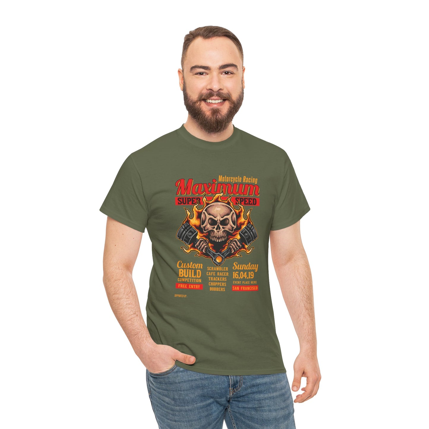 Fire Piston Motorcycle Tee - Gildan® 5000 Heavy Cotton™, Durable & Comfortable Fit