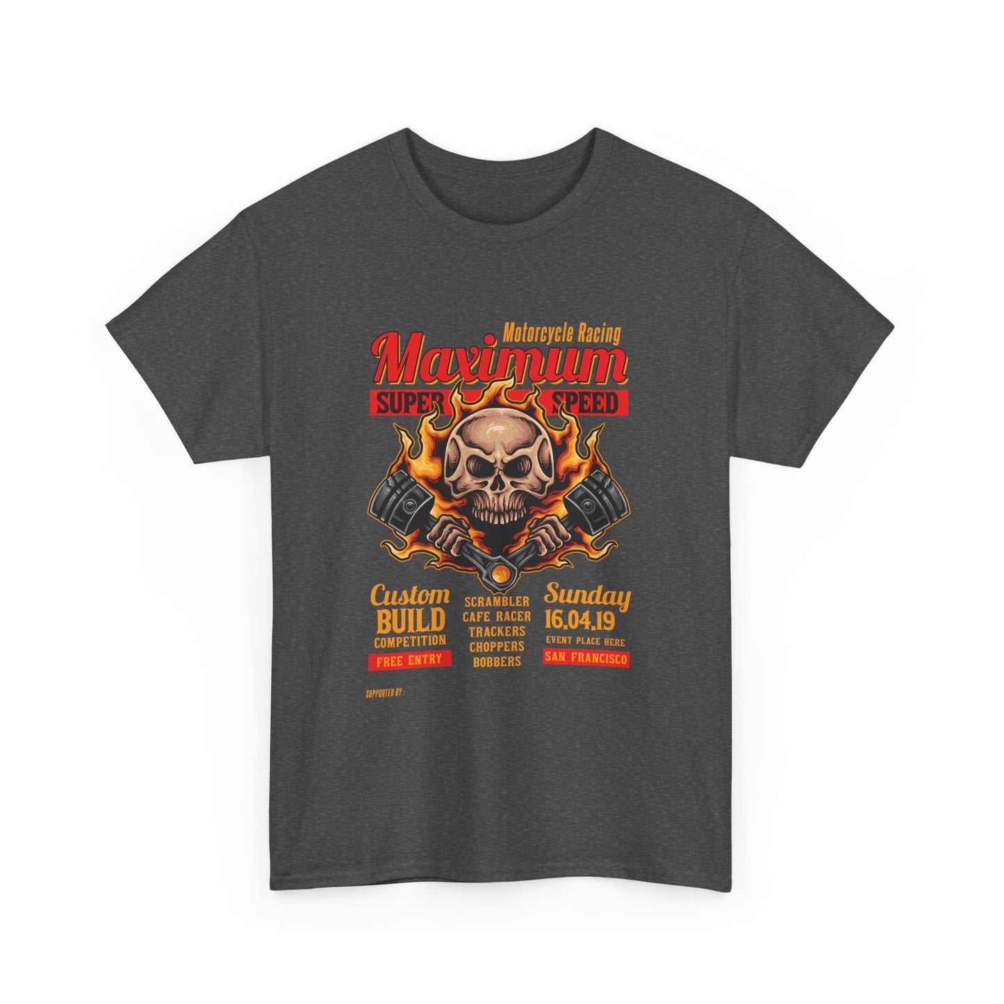 Fire Piston Motorcycle Tee - Gildan® 5000 Heavy Cotton™, Durable & Comfortable Fit