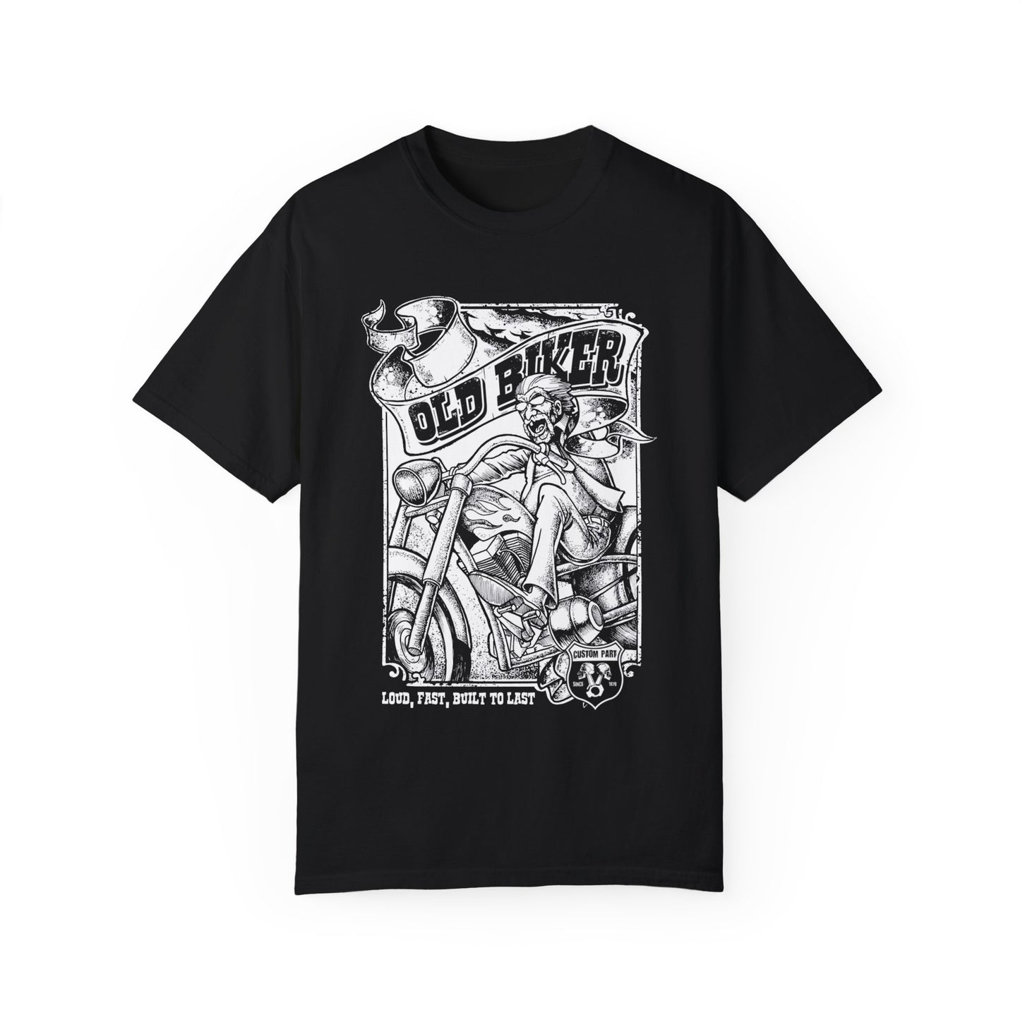Old Biker, Loud & Fast T-Shirt - Classic Fit with Rib Collar, Gildan® 5000 Quality