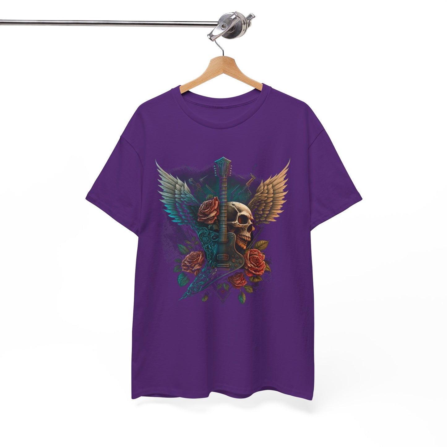 Classic Fit T-Shirt with Heavy Guitar Skull Design - Comfortable Midweight Fabric