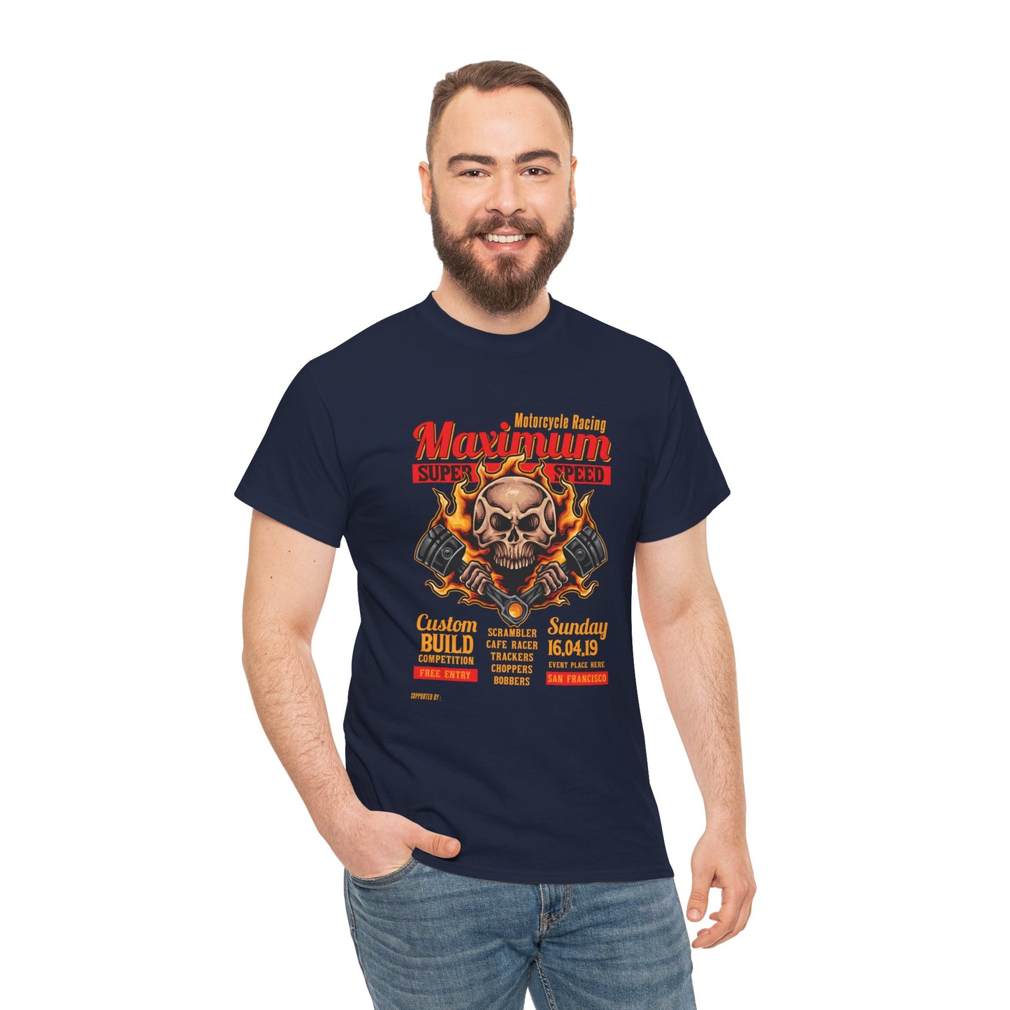 Fire Piston Motorcycle Tee - Gildan® 5000 Heavy Cotton™, Durable & Comfortable Fit