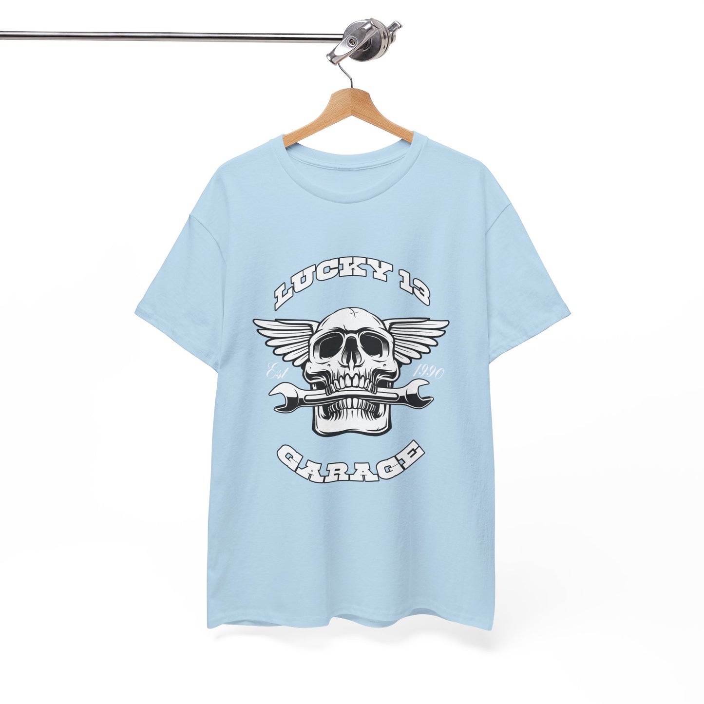 Lucky 13 Garage Graphic Tee | Gildan® 5000 Heavy Cotton™ - Edgy Style, Comfortable Fit for Bikers
