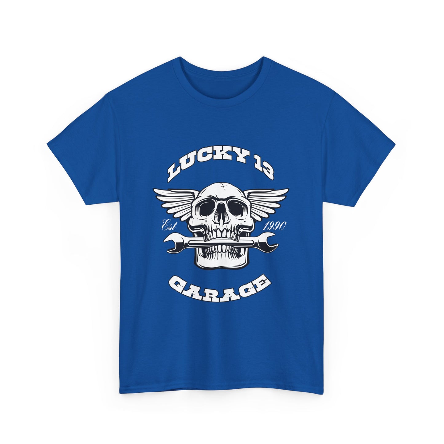 Lucky 13 Garage Graphic Tee | Gildan® 5000 Heavy Cotton™ - Edgy Style, Comfortable Fit for Bikers