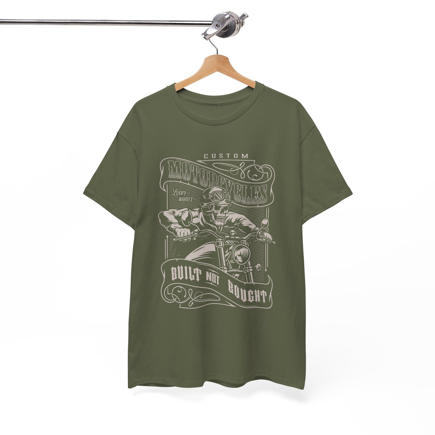 Built Not Bought: Stylish Biker Tee in Heavy Cotton - Classic Fit with a Rib Collar for Added Comfort