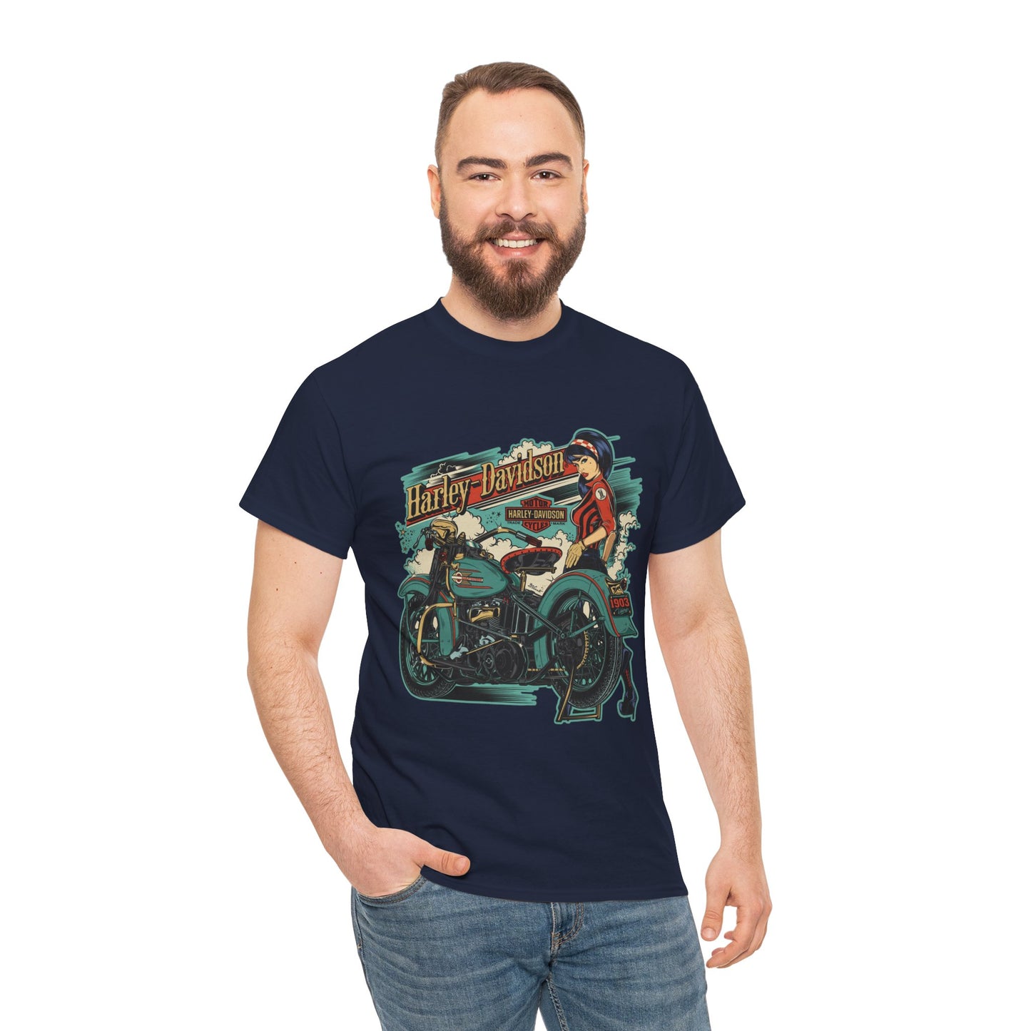 Harley-Davidson 1903 Retro T-Shirt - Gildan® 5000 Heavy Cotton™, Timeless Style, Built for Riders