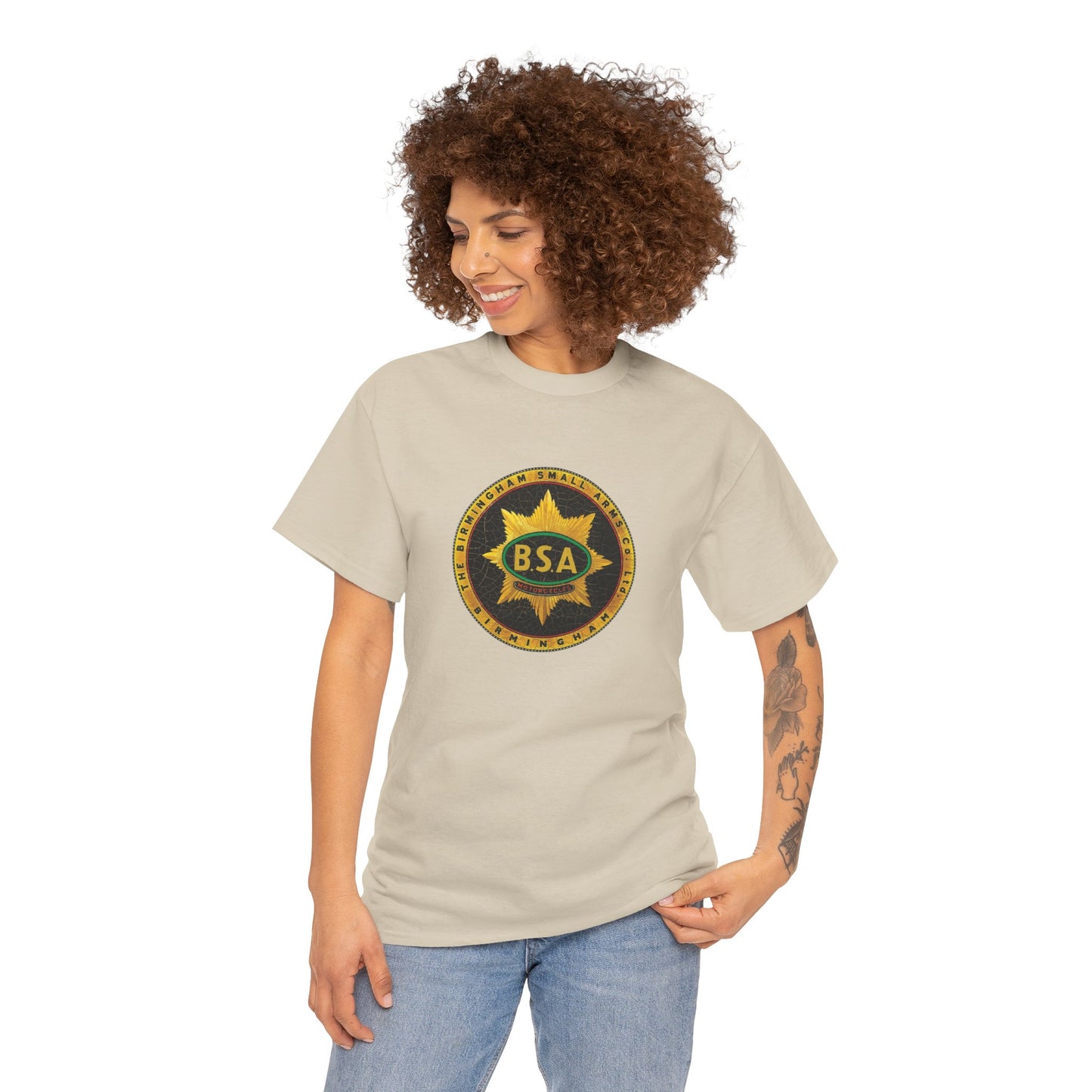 Vintage BSA Logo Tee - Gildan® 5000 Heavy Cotton™, Perfect for Bikers & Motorcycle Enthusiasts