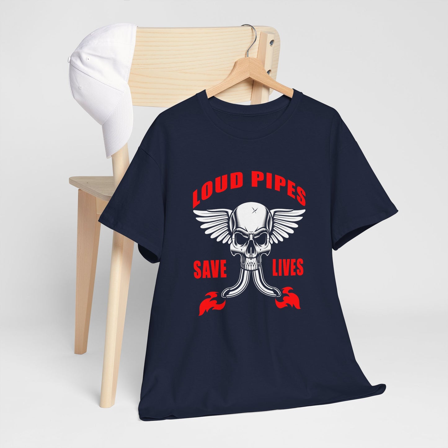 Loud Pipes Save Lives Graphic Tee - Gildan® 5000 Heavy Cotton™, Classic Fit for Passionate Riders