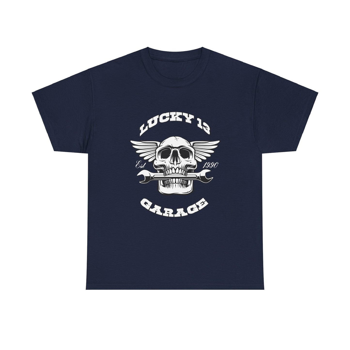 Lucky 13 Garage Graphic Tee | Gildan® 5000 Heavy Cotton™ - Edgy Style, Comfortable Fit for Bikers