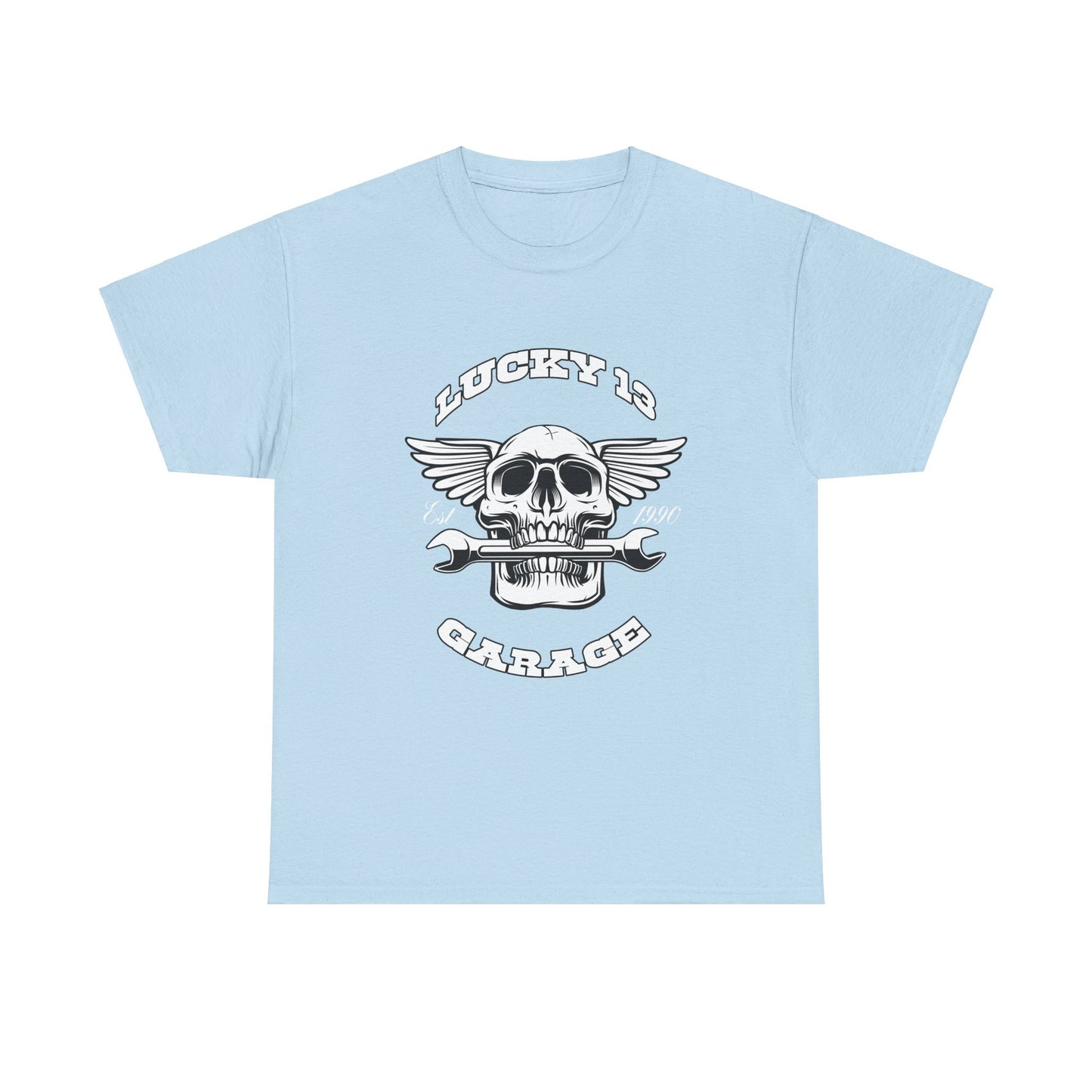 Lucky 13 Garage Graphic Tee | Gildan® 5000 Heavy Cotton™ - Edgy Style, Comfortable Fit for Bikers
