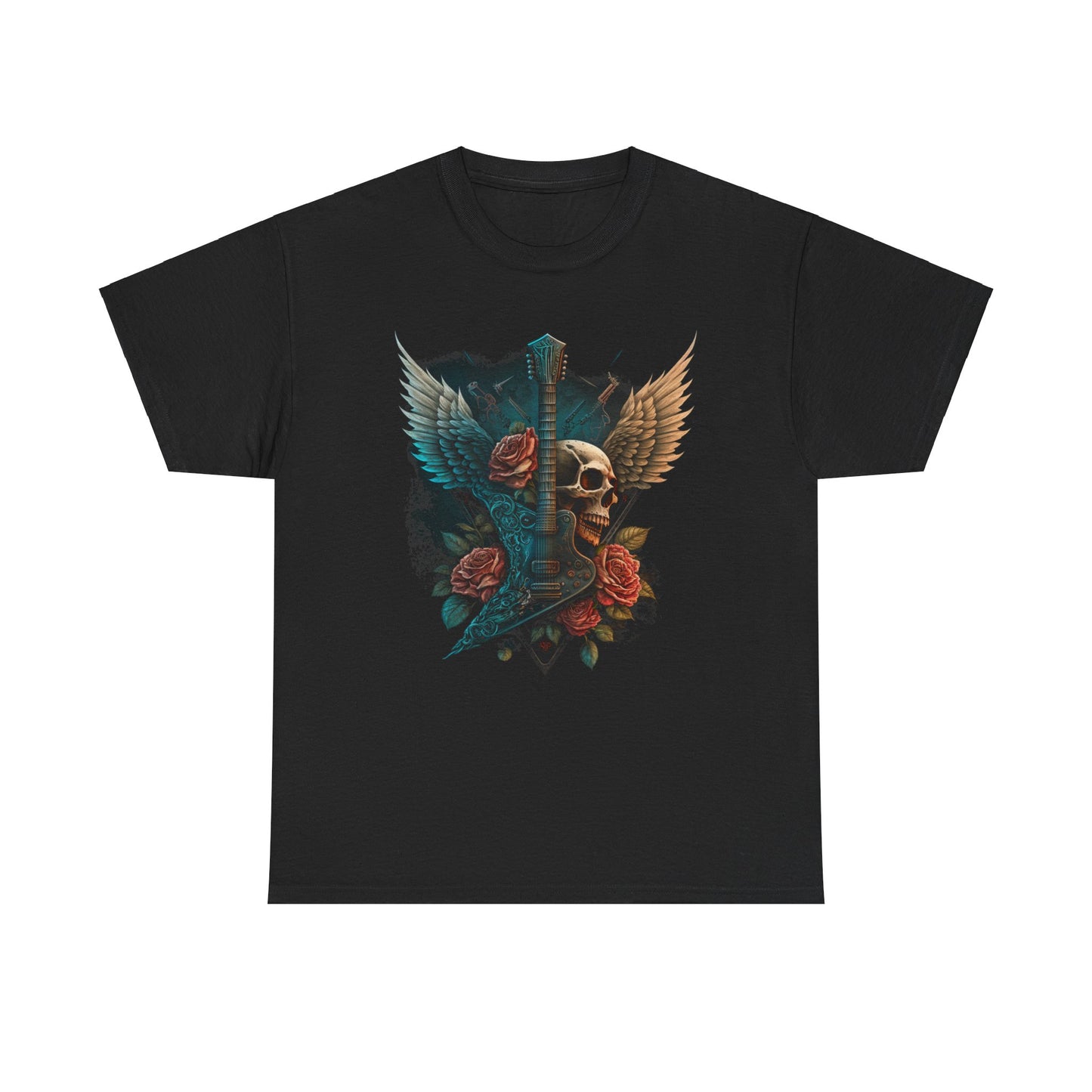 Classic Fit T-Shirt with Heavy Guitar Skull Design - Comfortable Midweight Fabric