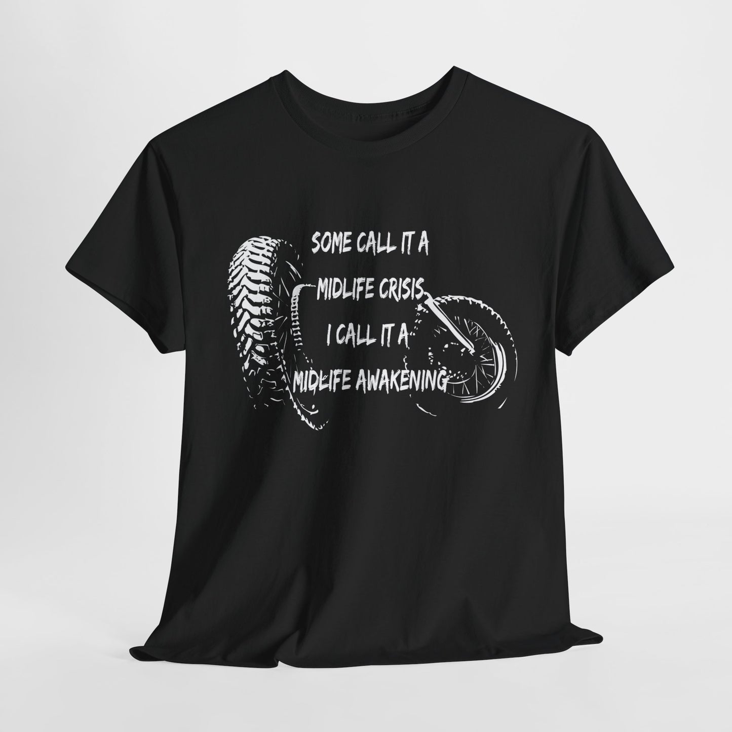 Midlife Crisis Motorcycle Slogan Tee - Gildan® 5000 Heavy Cotton™, For Edgy, Fearless Riders