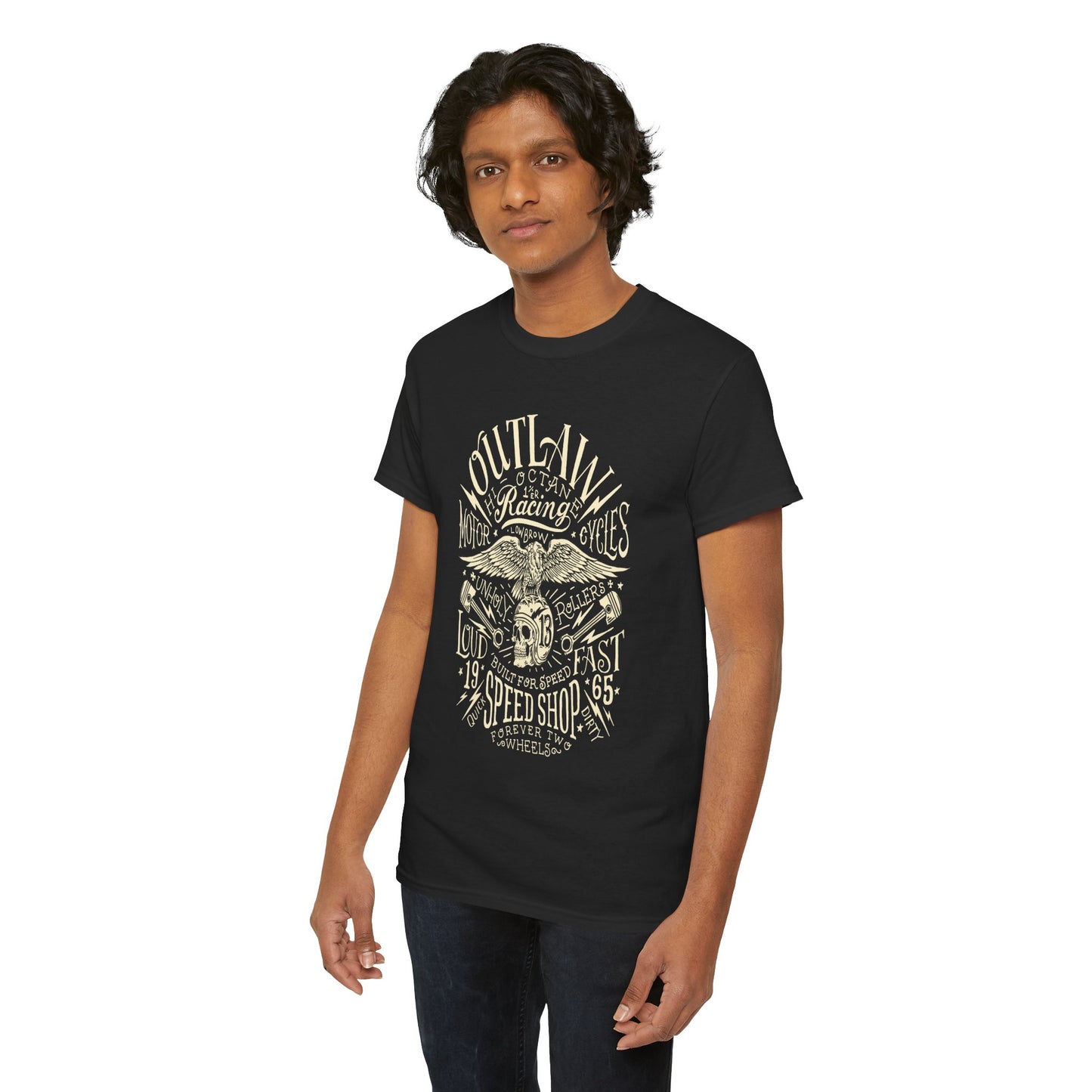 Outlaw Speedshop Biker Tee | Gildan® 5000 Heavy Cotton™ - Bold Design, Durable & Comfortable for Riders