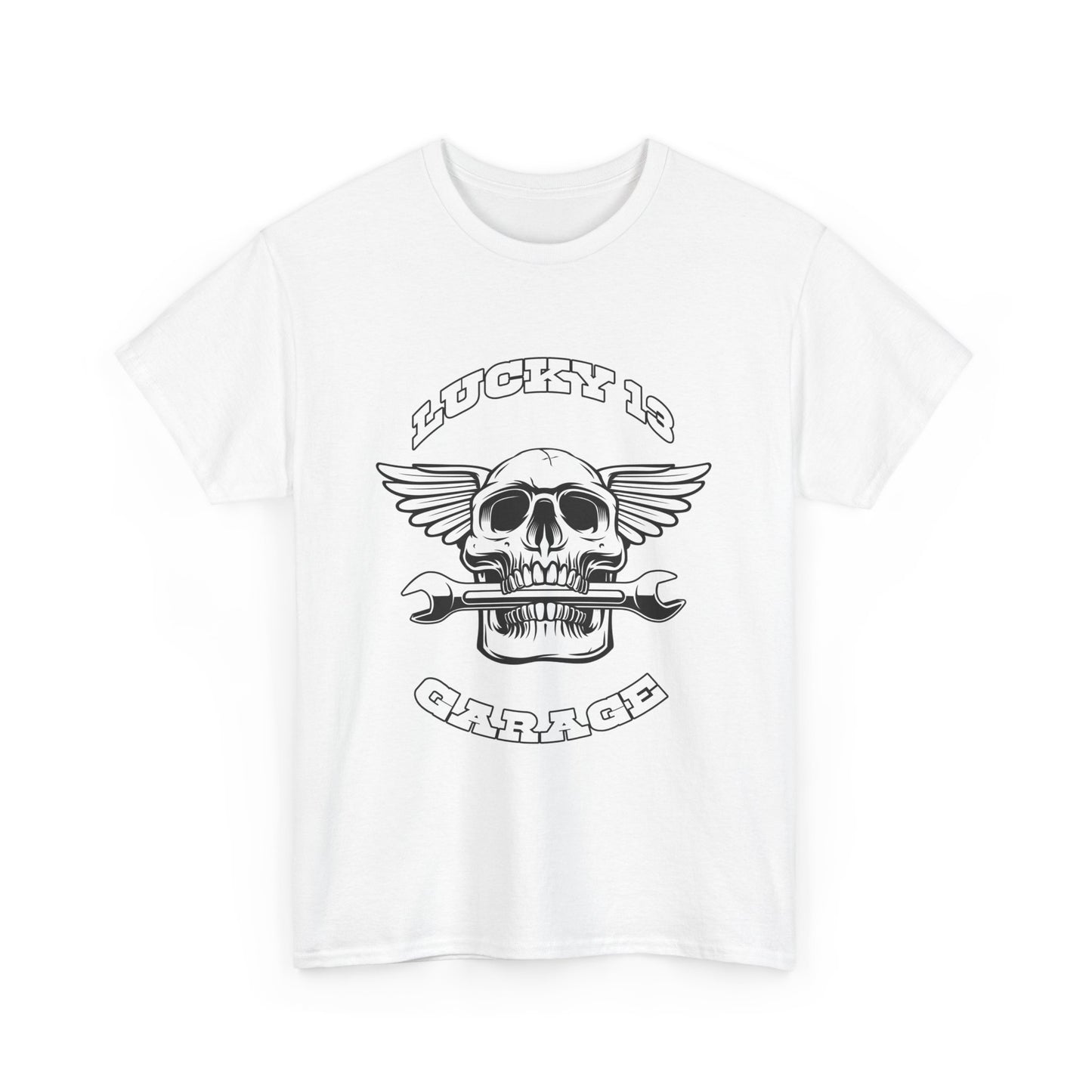 Lucky 13 Garage Graphic Tee | Gildan® 5000 Heavy Cotton™ - Edgy Style, Comfortable Fit for Bikers
