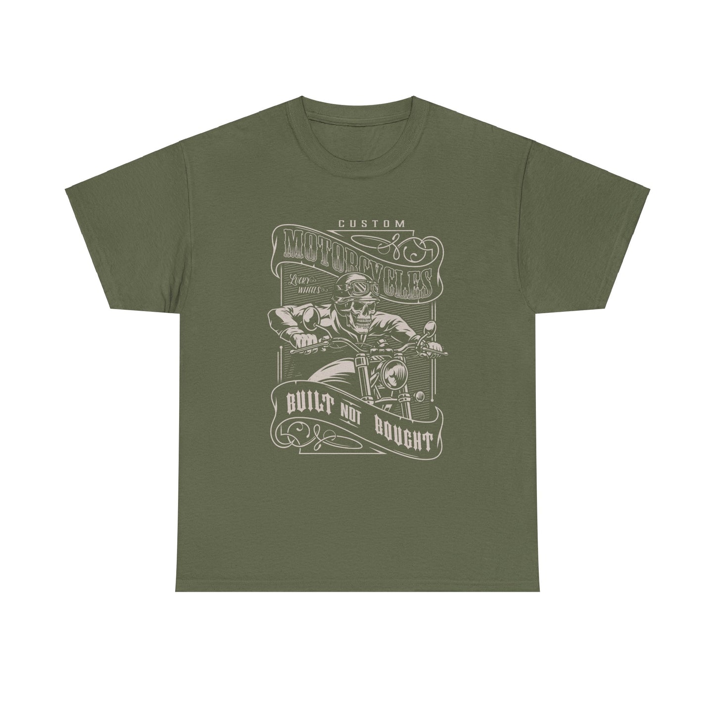 Built Not Bought: Stylish Biker Tee in Heavy Cotton - Classic Fit with a Rib Collar for Added Comfort