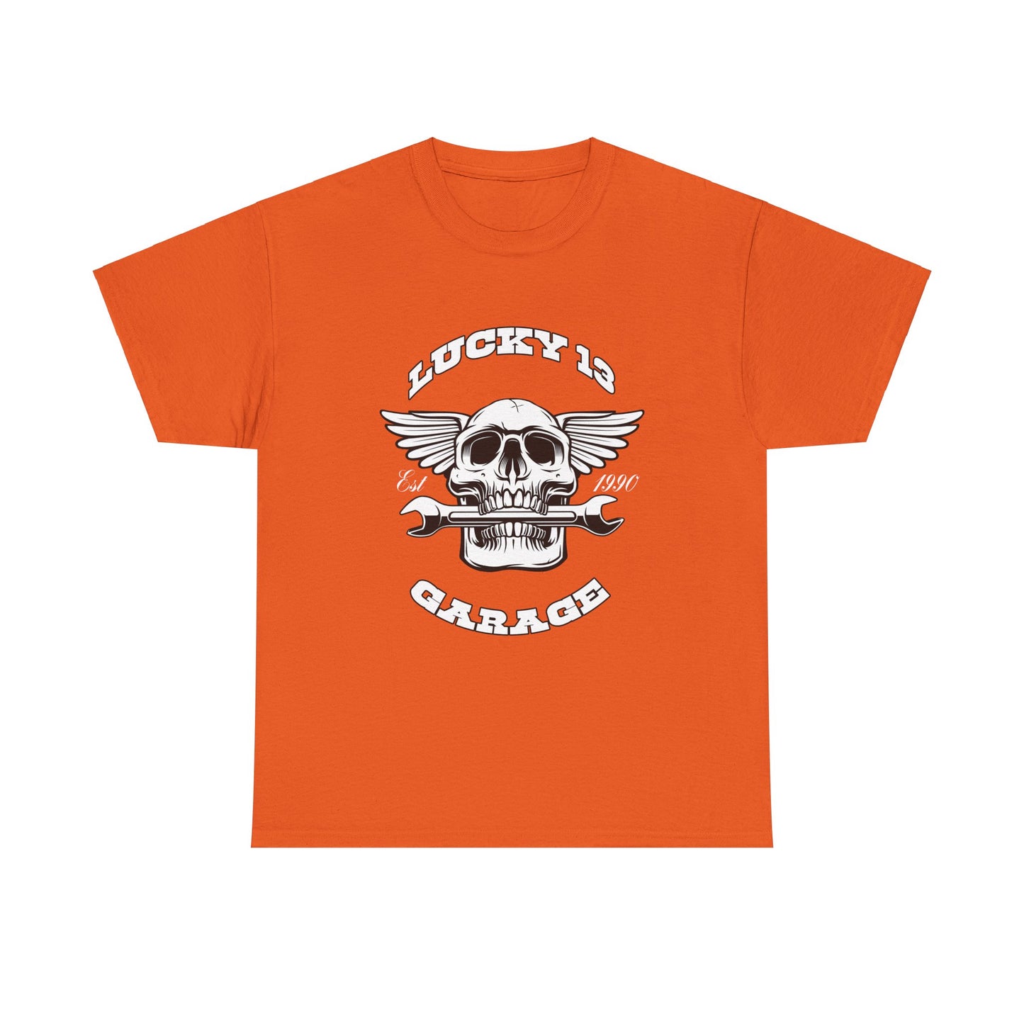 Lucky 13 Garage Graphic Tee | Gildan® 5000 Heavy Cotton™ - Edgy Style, Comfortable Fit for Bikers