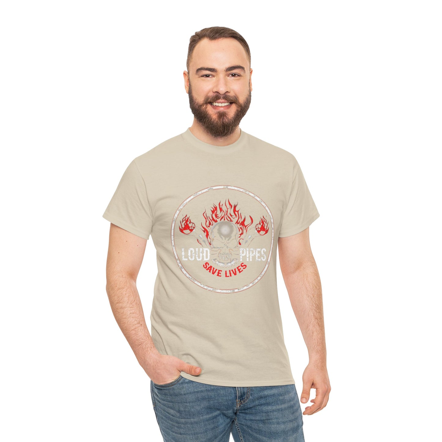 Loud Pipes Save Lives Tee - Gildan® 5000 Heavy Cotton™, Midweight Fabric, Classic Fit & Biker Attitude