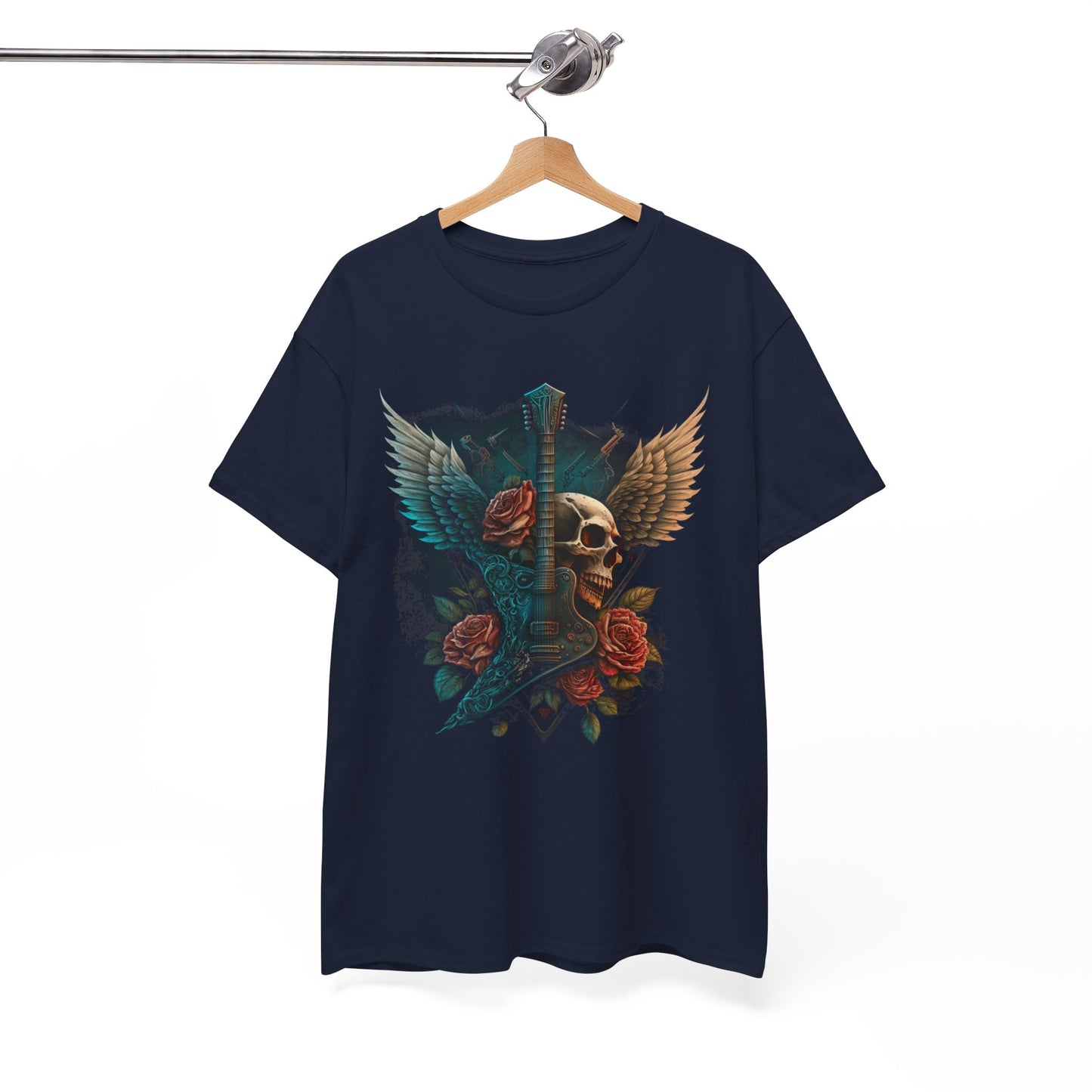 Classic Fit T-Shirt with Heavy Guitar Skull Design - Comfortable Midweight Fabric